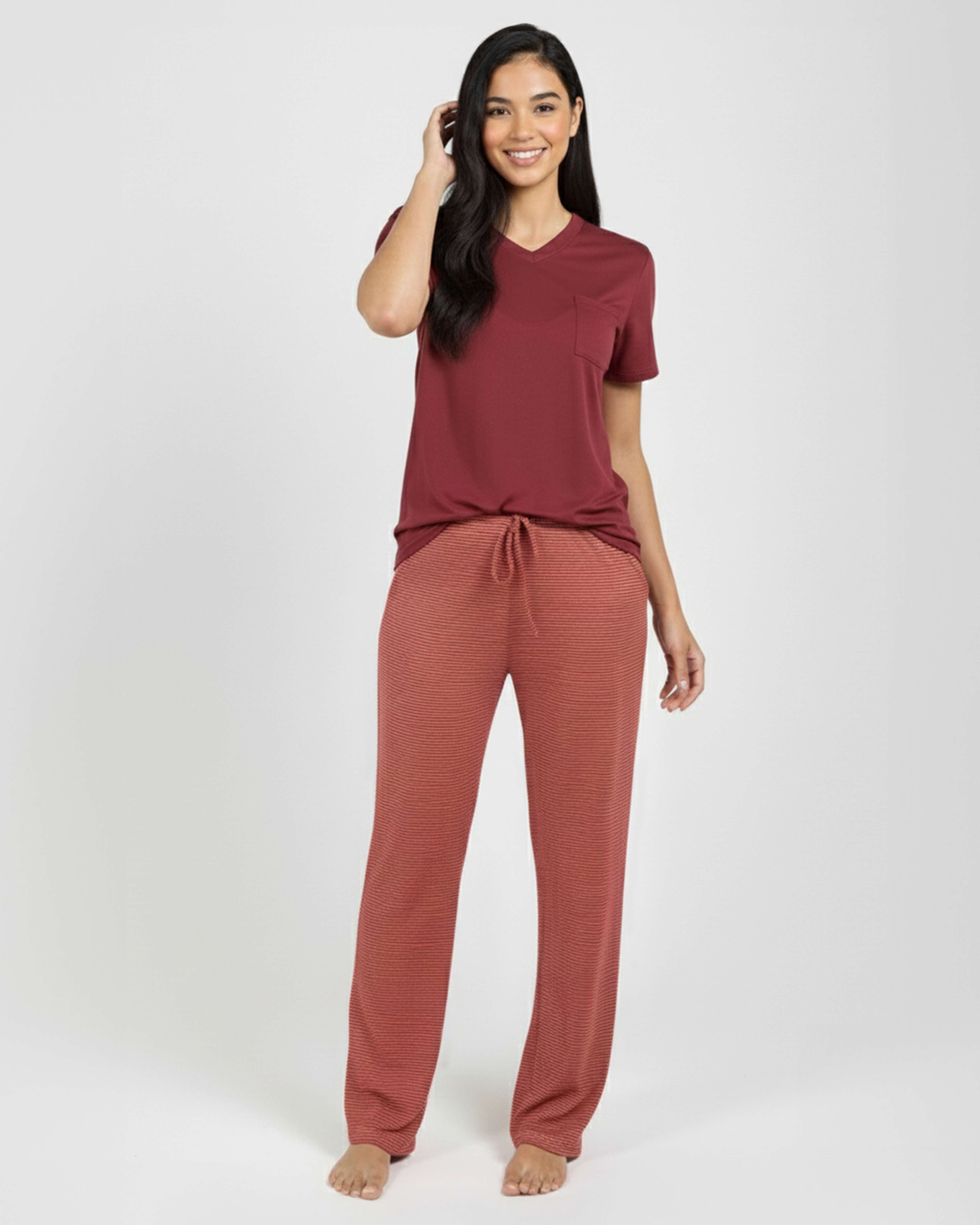2 Pack: Womens Pajama Set Super-Soft Short Sleeve V-Neck Top with Pants (Available in Plus Size)