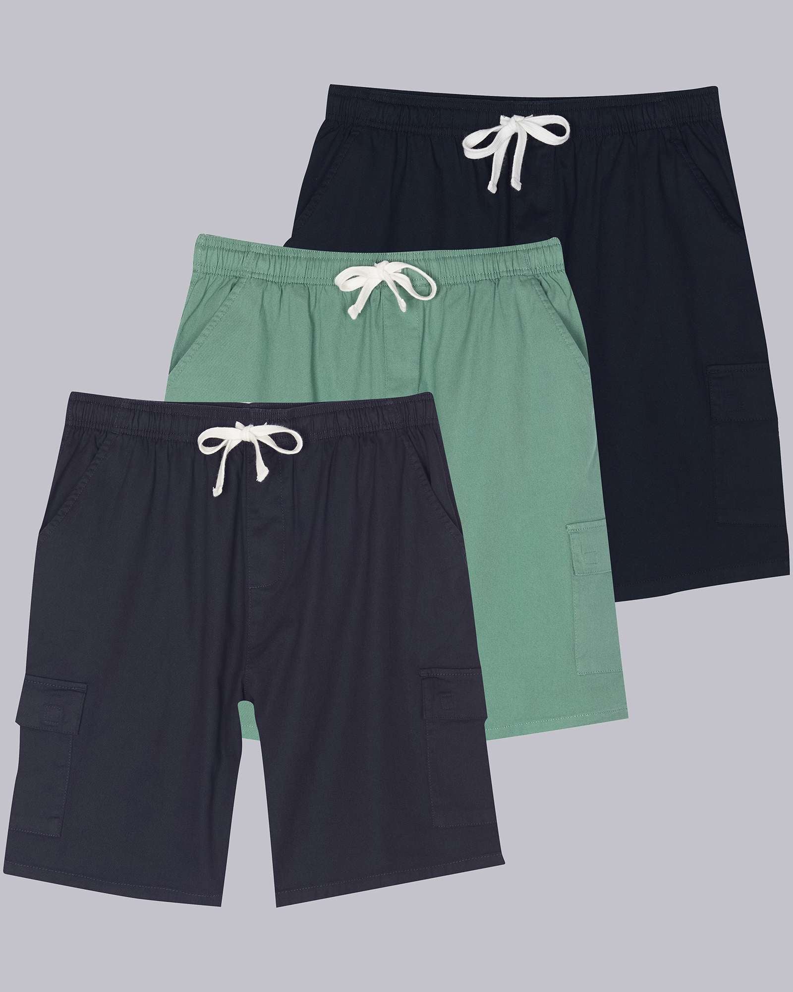 3 Pack: Men's 9" Elastic Waistband Cargo Shorts