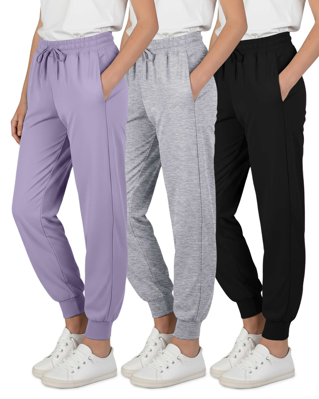 3 Pack: Girls' Dry-Fit Jogger Sweatpants Soft Active Athletic Kids Joggers with Pockets & Drawstring