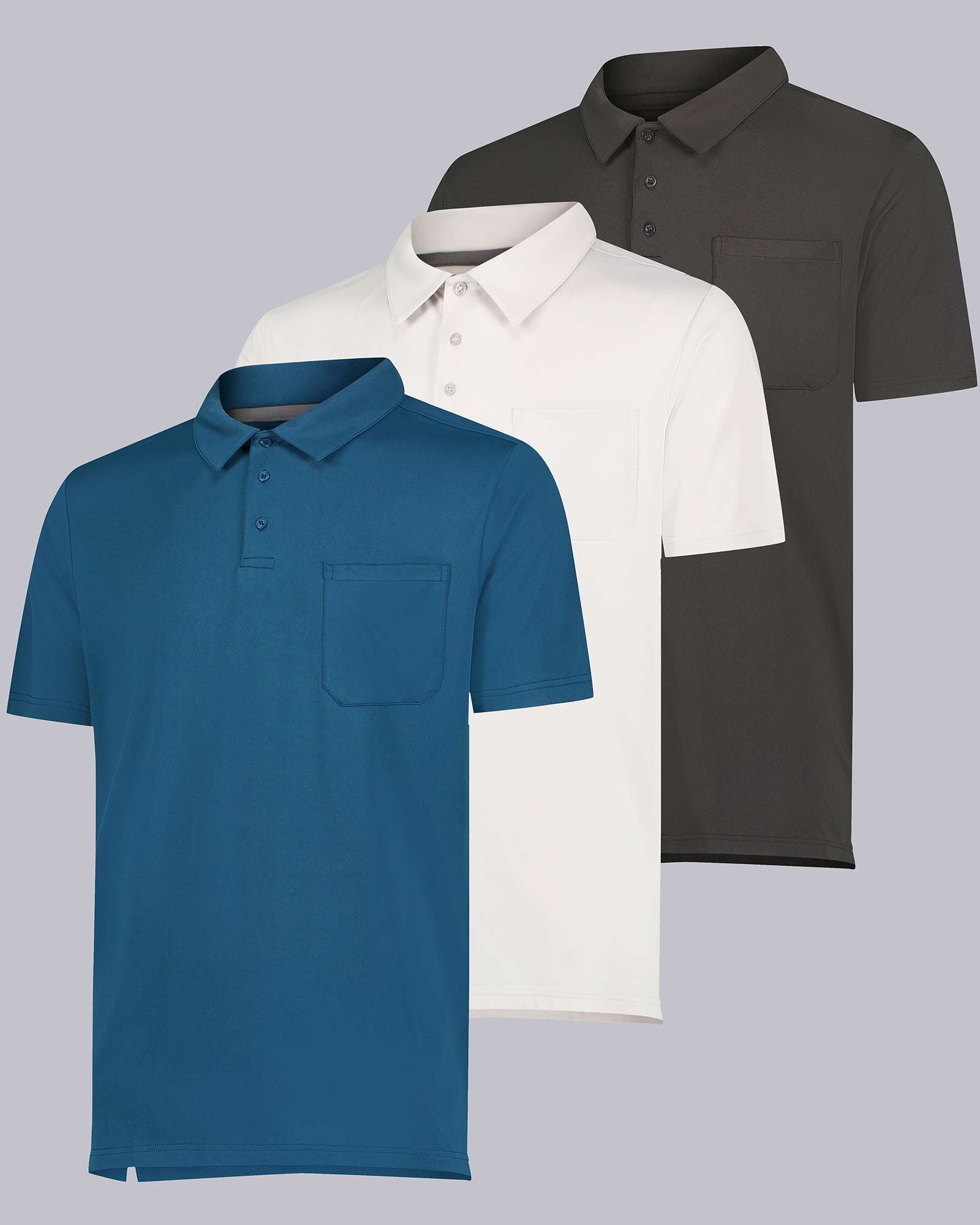 3 Pack: Men's Short Sleeve Pocket Polo Shirt (Available in Big & Tall)