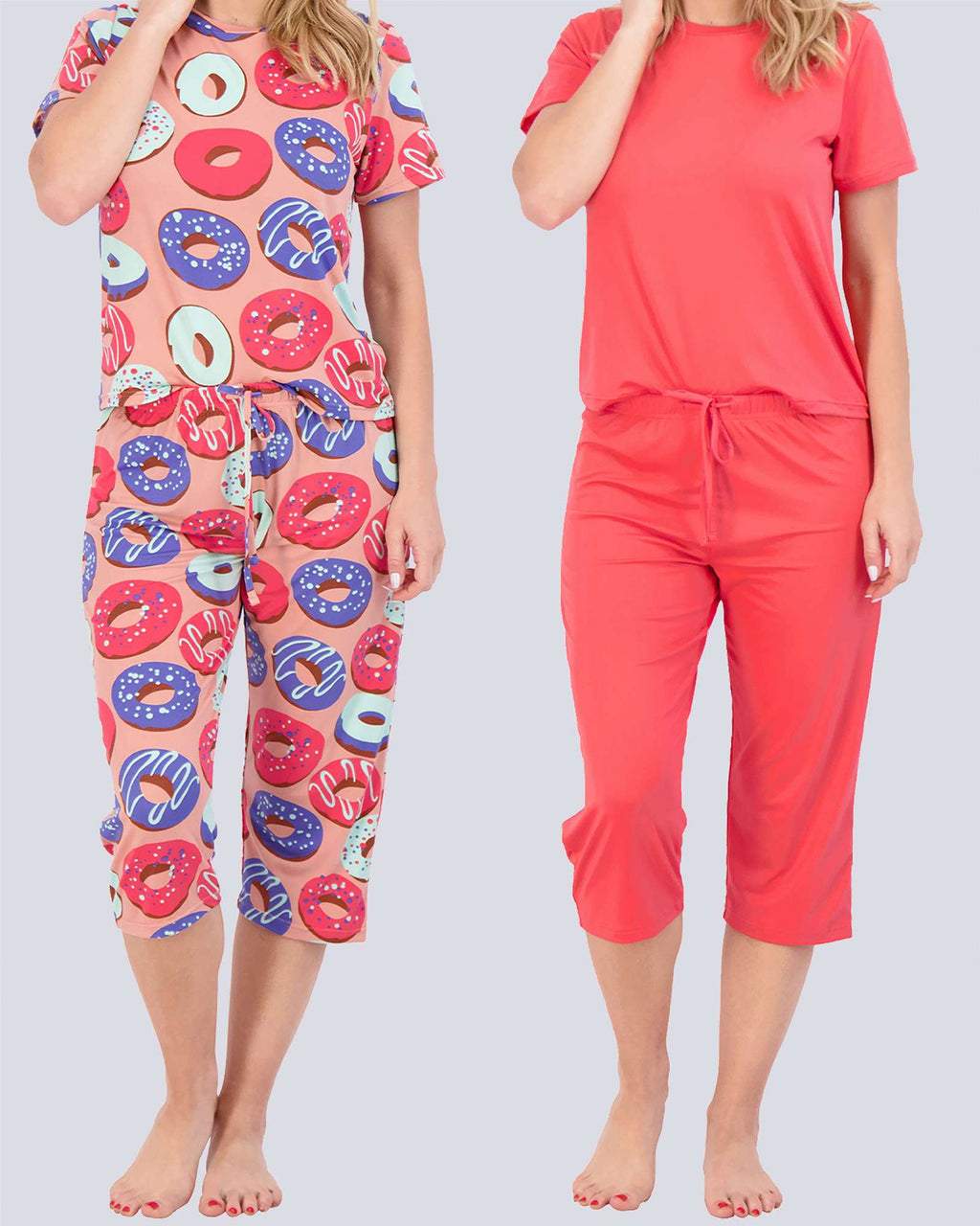 2 Pack: Women's Short-Sleeve PJ Top with Capri Pants