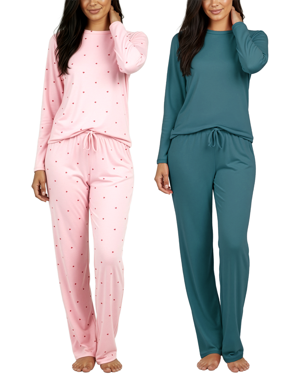 2 Pack: Women’s Pajama Set Super-Soft Long Sleeve Top With Pants