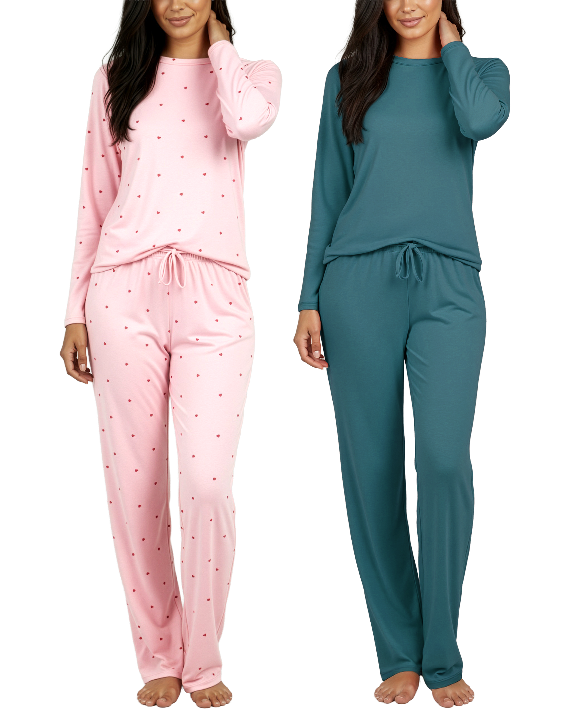 2 Pack: Women’s Pajama Set Super-Soft Long Sleeve Top With Pants