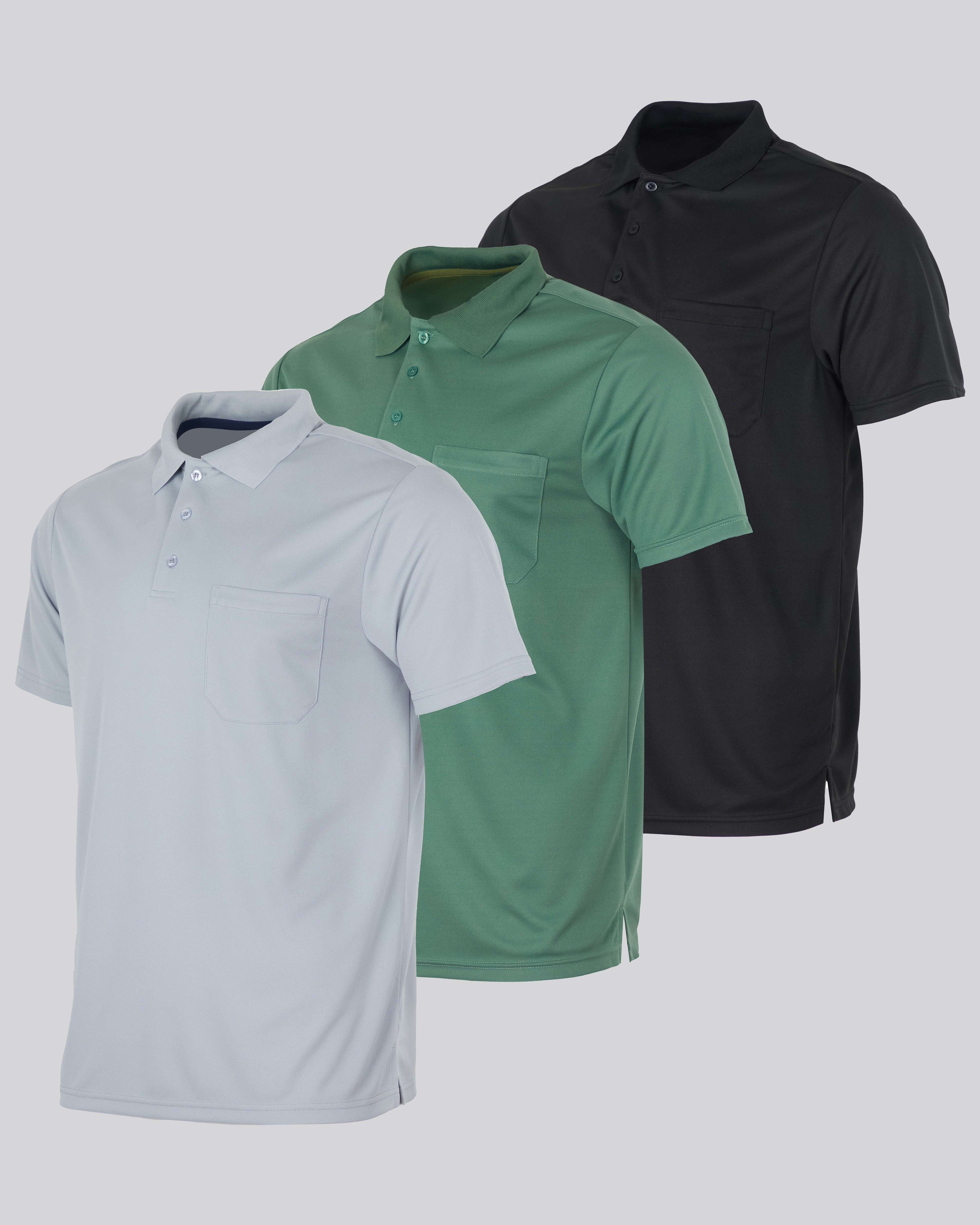 3 Pack: Men's Short Sleeve Dry-Fit Polo Shirt (Available in Big & Tall)