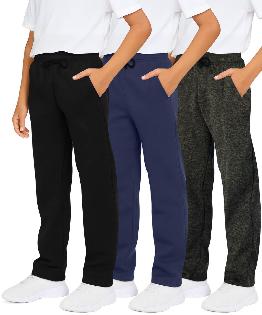 3 Pack: Boys Fleece Open Bottom Sweatpants