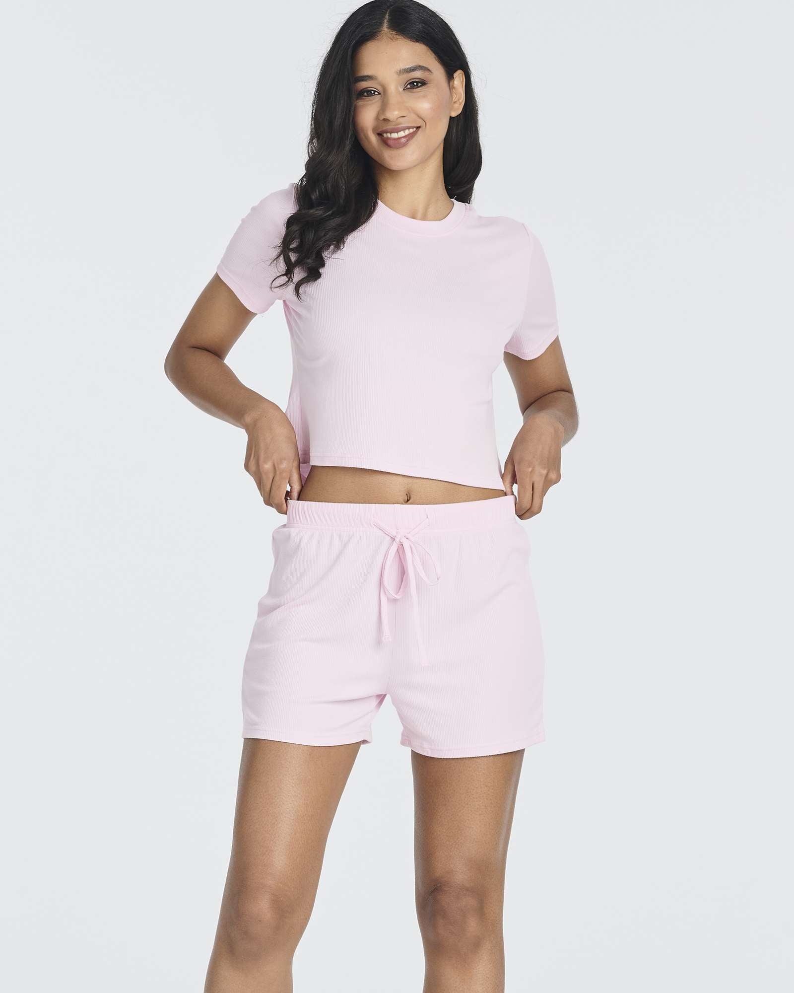 2 Pack: Women's Soft Ribbed Knit Crop Top & Short Set