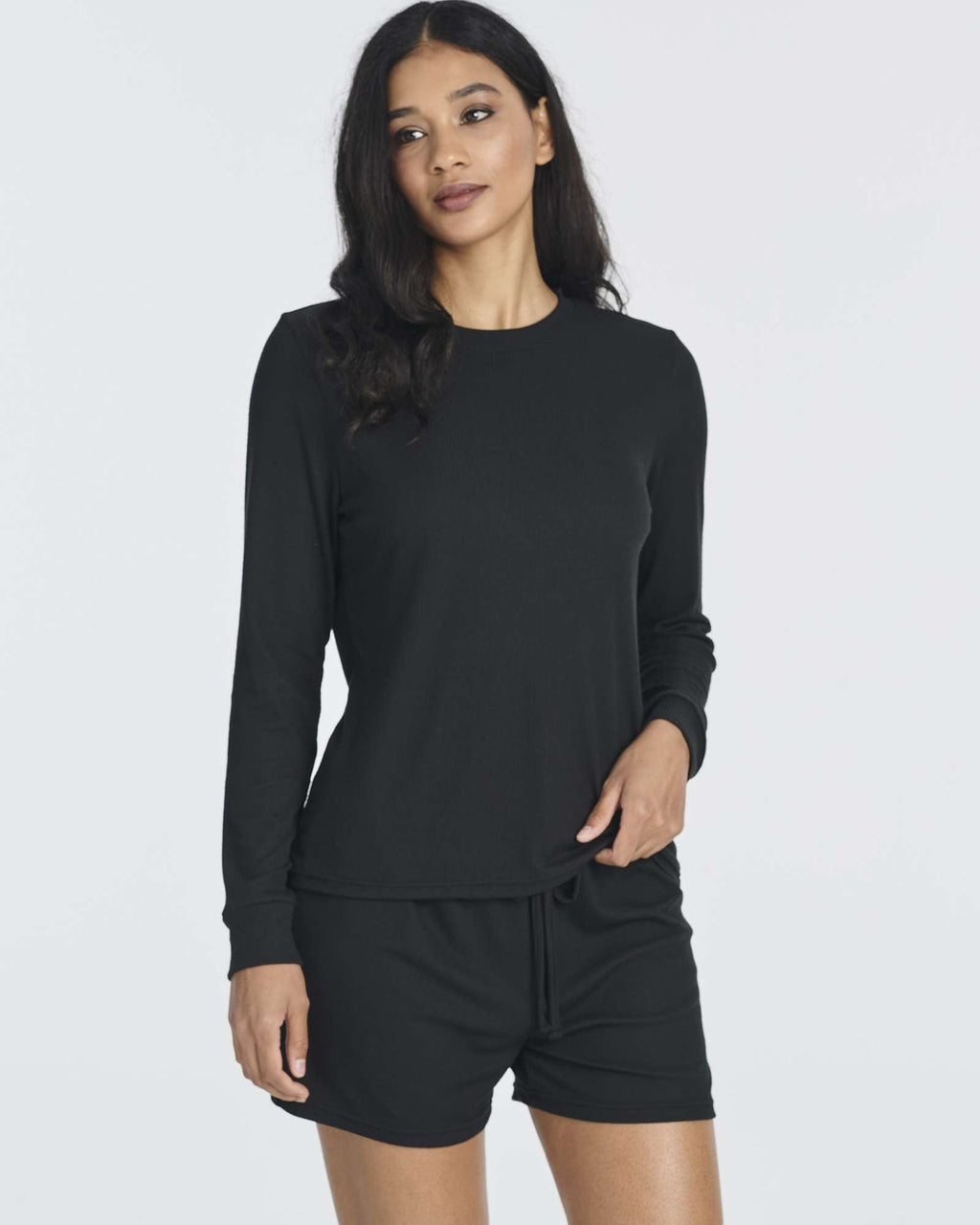 2 Pack: Women's Ribbed Knit Long Sleeve Top and Shorts Pajama Set (Available in Plus Size)