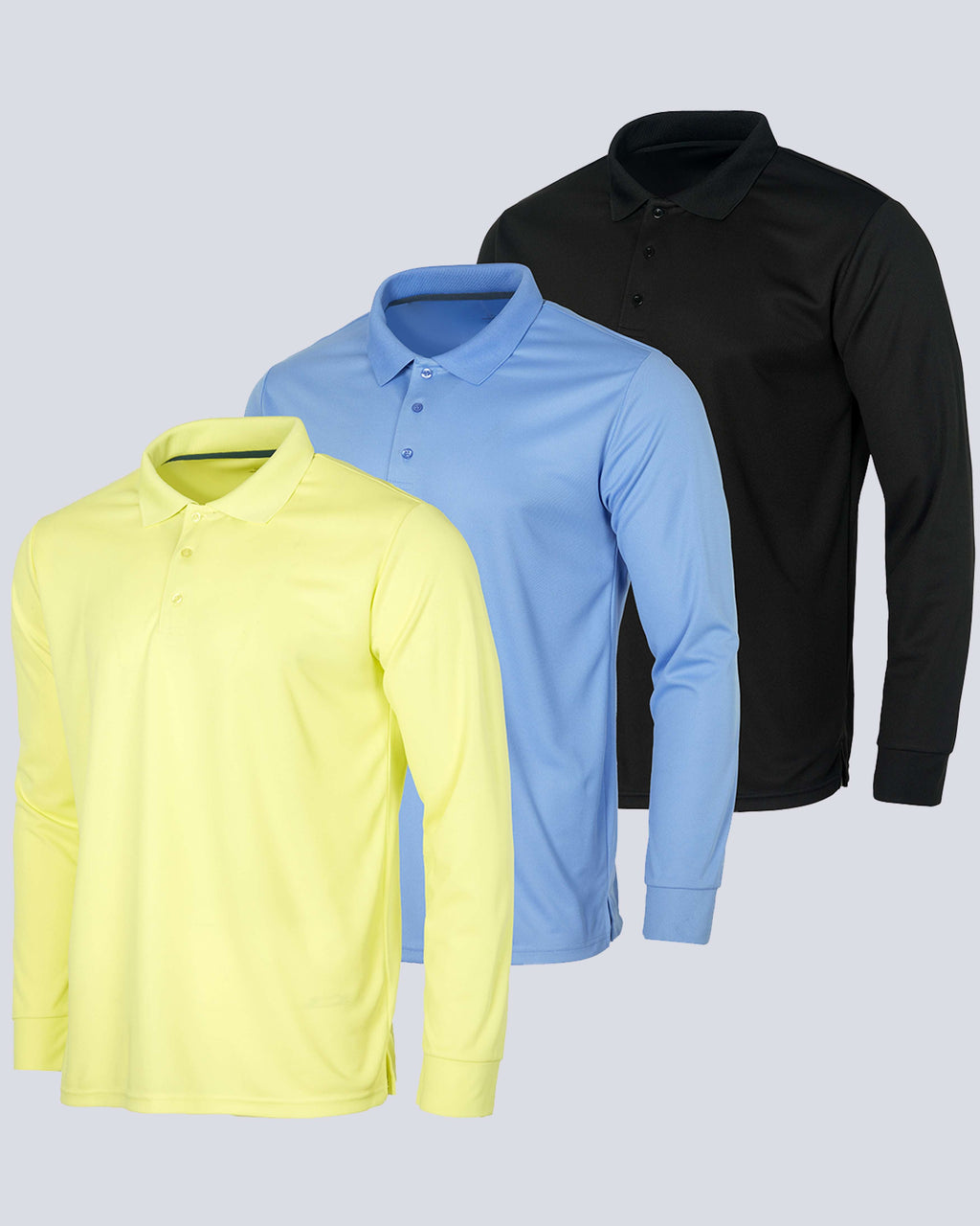 3 Pack: Men's Dry Fit Long-Sleeve Polo Shirt (Available in Big & Tall)