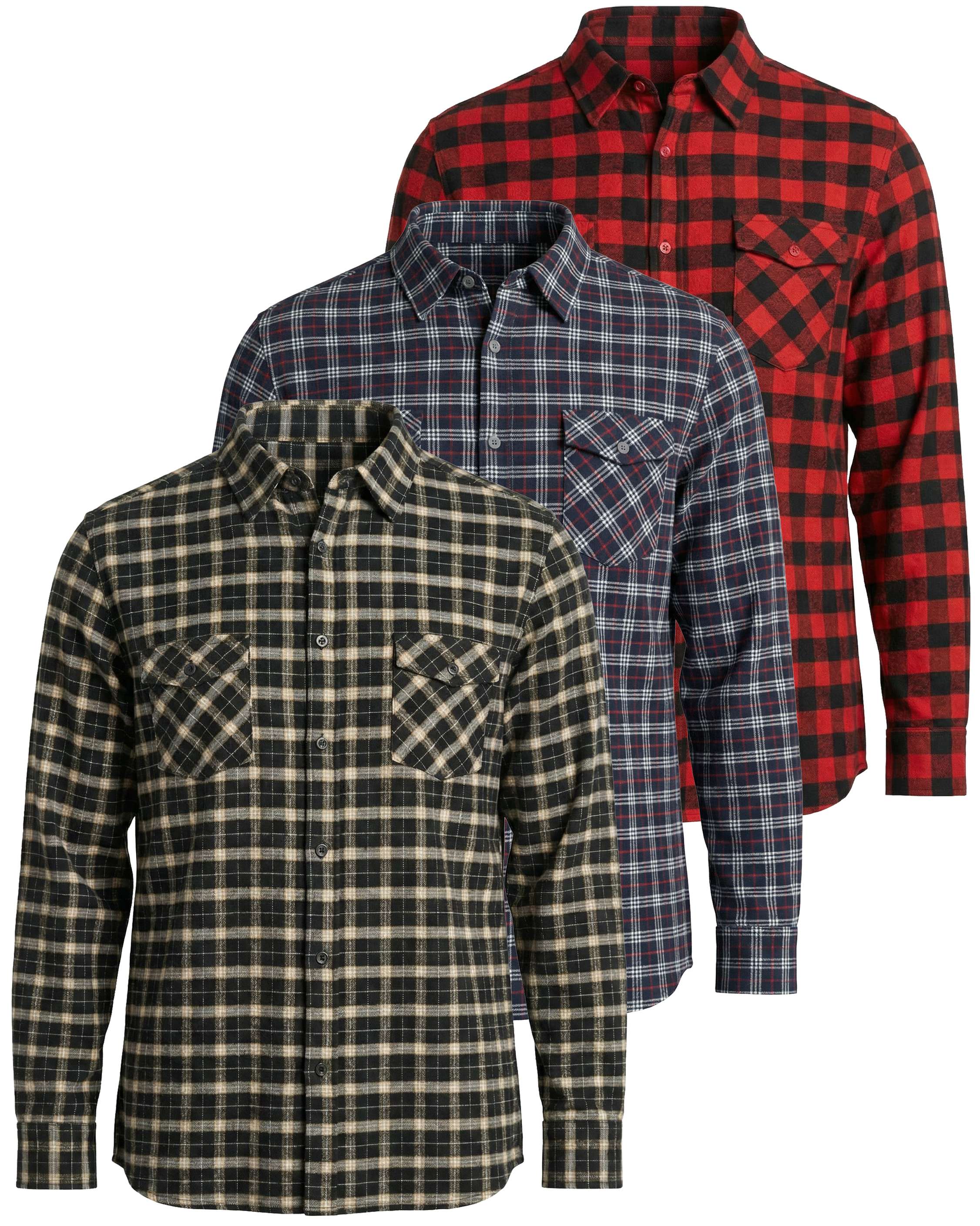 3 Pack: Men's Long-Sleeve Flannel Shirt