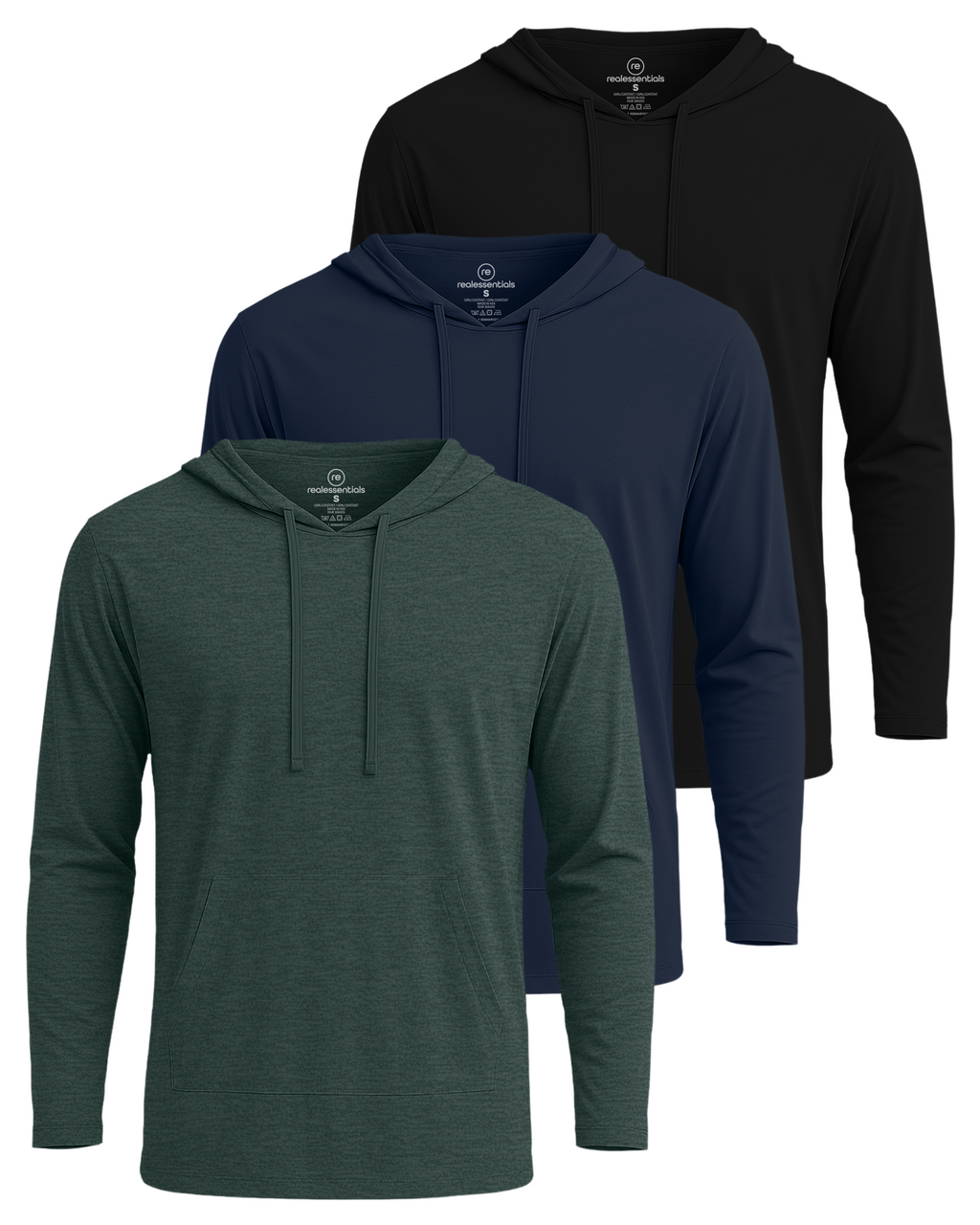 3 Pack: Mens Cotton Lightweight Pullover Hoodie