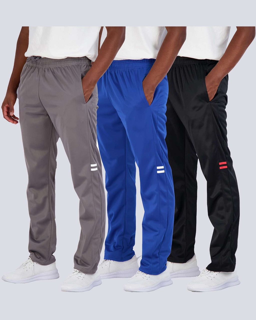 3 Pack: Mens Active Athletic Casual Tricot Open Bottom Sweatpants with Pockets (Available in Big & Tall)