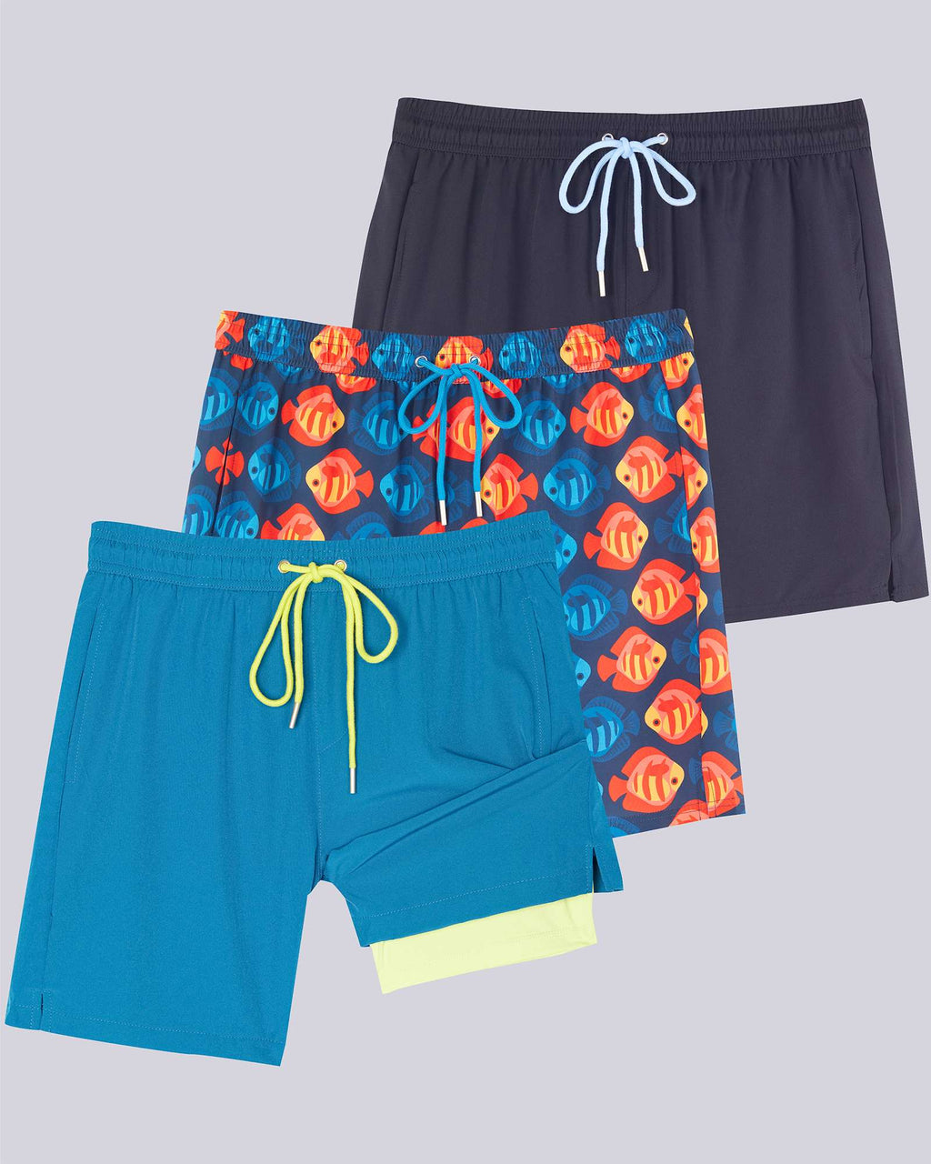 3 Pack: Men's 7" 2-in-1 Swim Trunks with Compression Liner