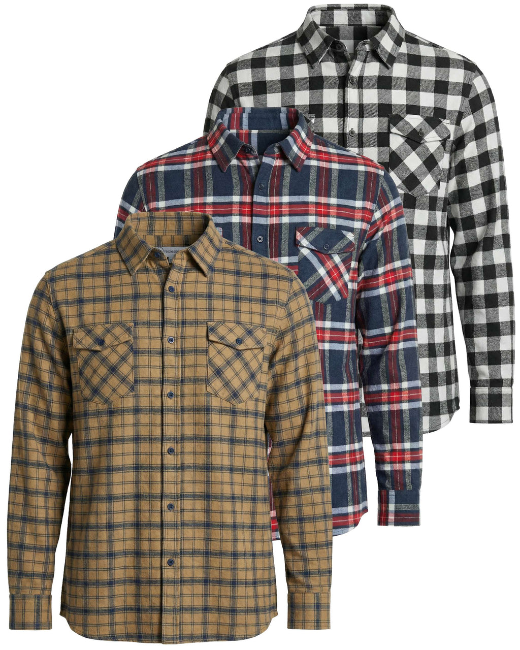 3 Pack: Men's Long-Sleeve Flannel Shirt
