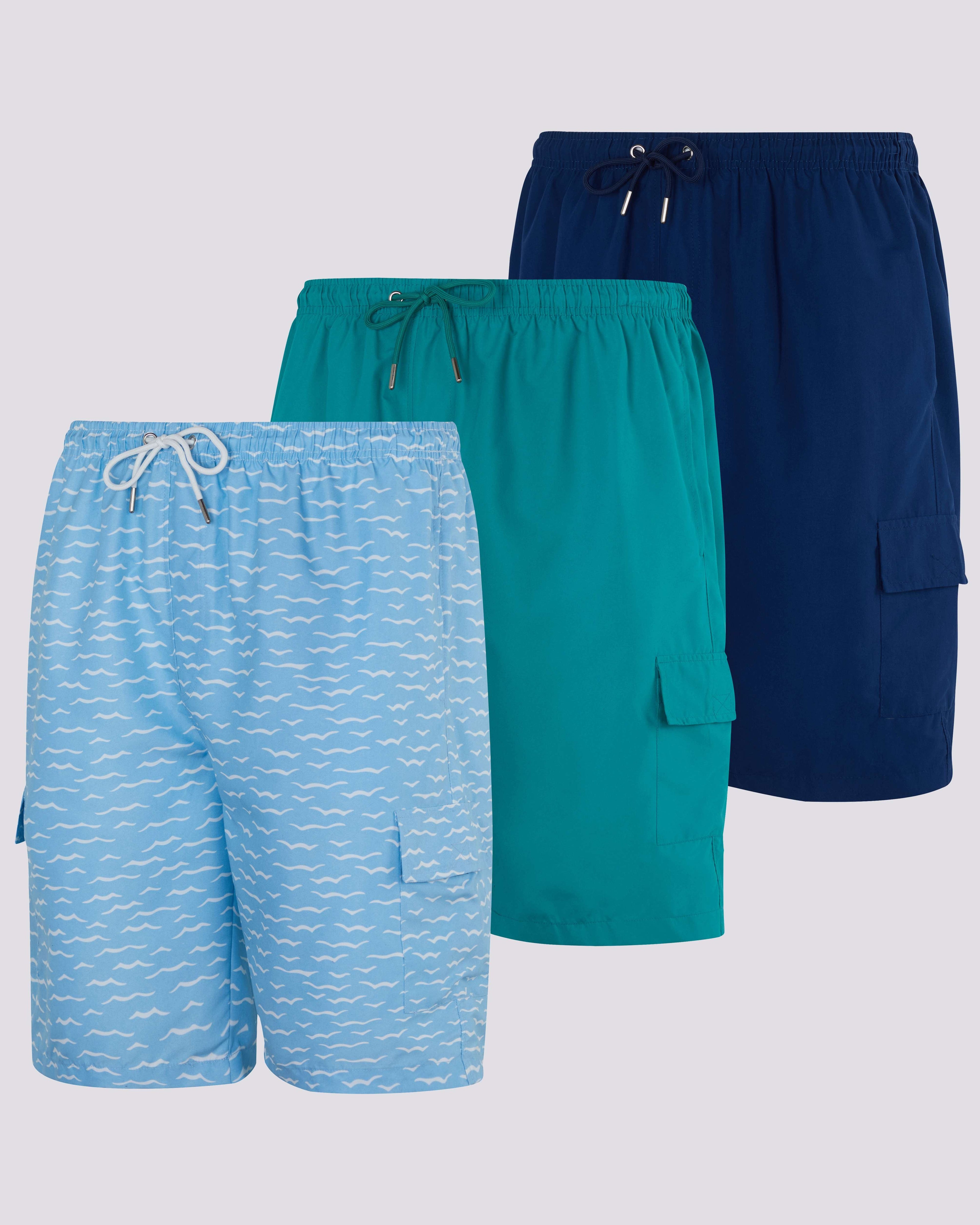 3 Pack: Men's Swim Trunks with Cargo Pockets (Available In Big & Tall)