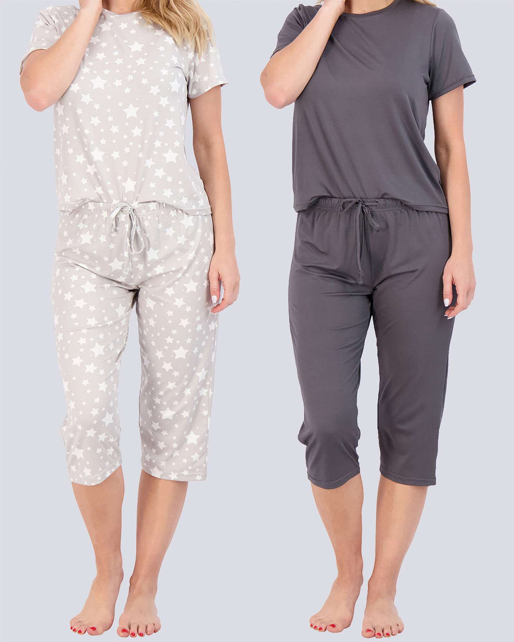 2 Pack: Women's Short-Sleeve PJ Top with Capri Pants