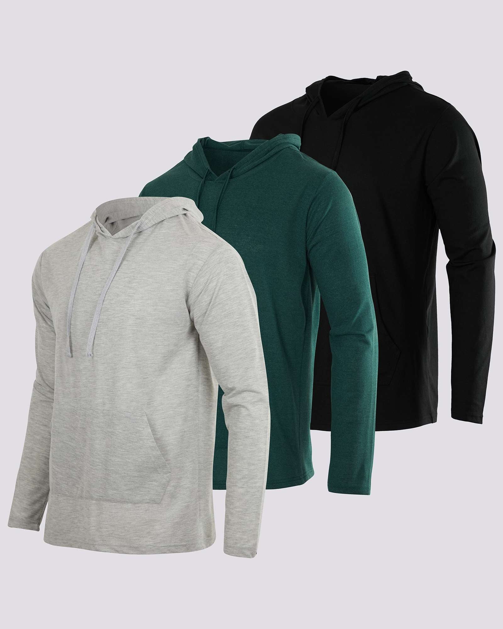 3 Pack: Mens Cotton Lightweight Pullover Hoodie