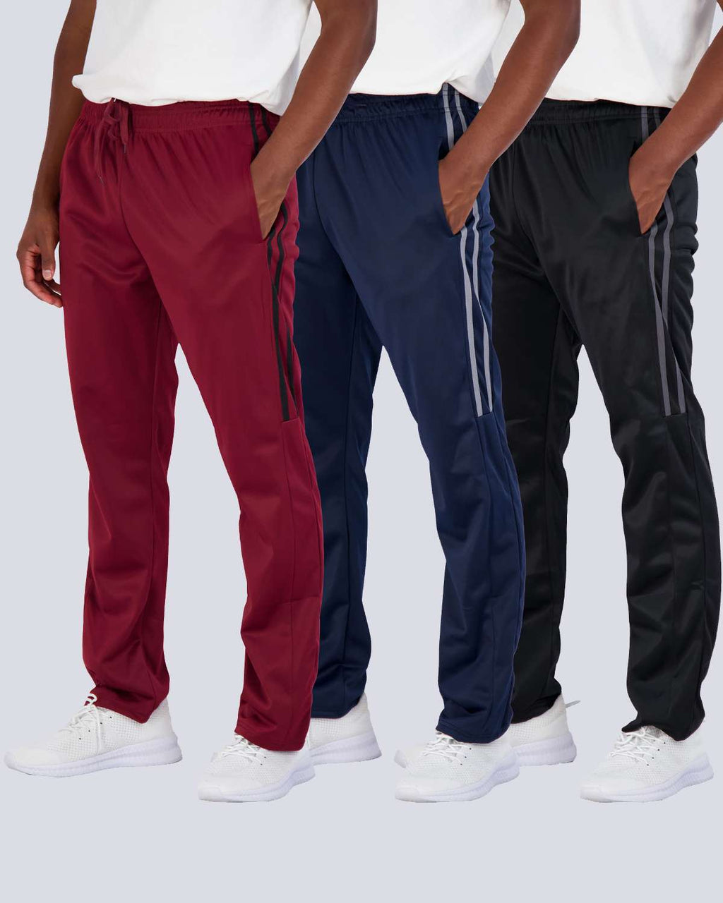 3 Pack: Mens Active Athletic Casual Tricot Open Bottom Sweatpants with Pockets (Available in Big & Tall)