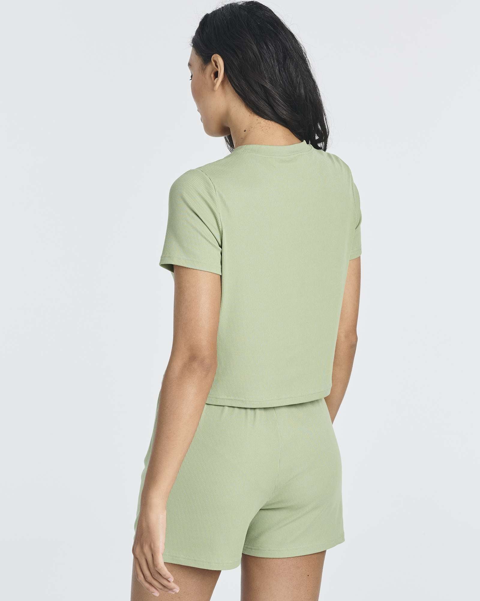 2 Pack: Women's Soft Ribbed Knit Crop Top & Short Set