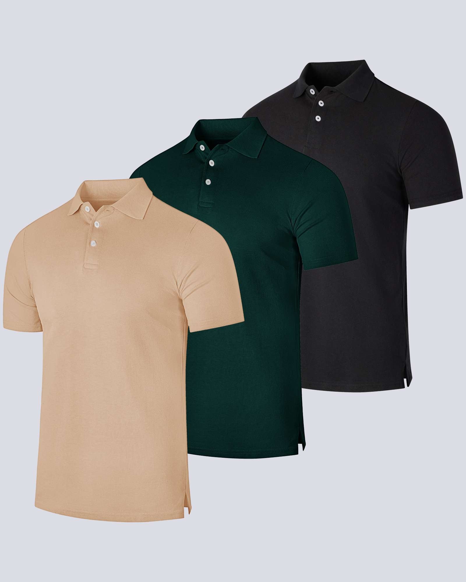 3 Pack: Mens Cotton Pique Short Sleeve Polo Shirt