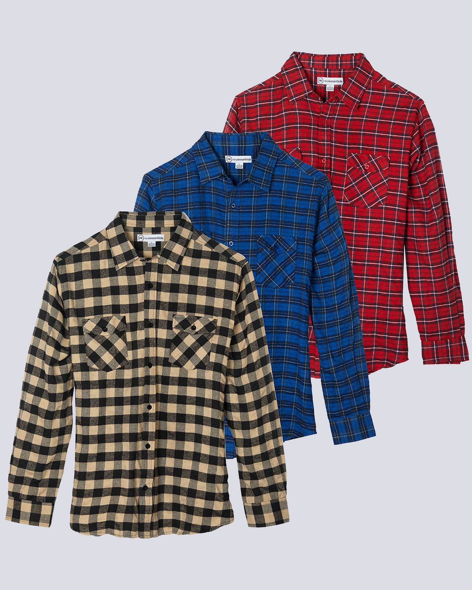 3 Pack: Mens Big & Tall Long-Sleeve Flannel Shirt