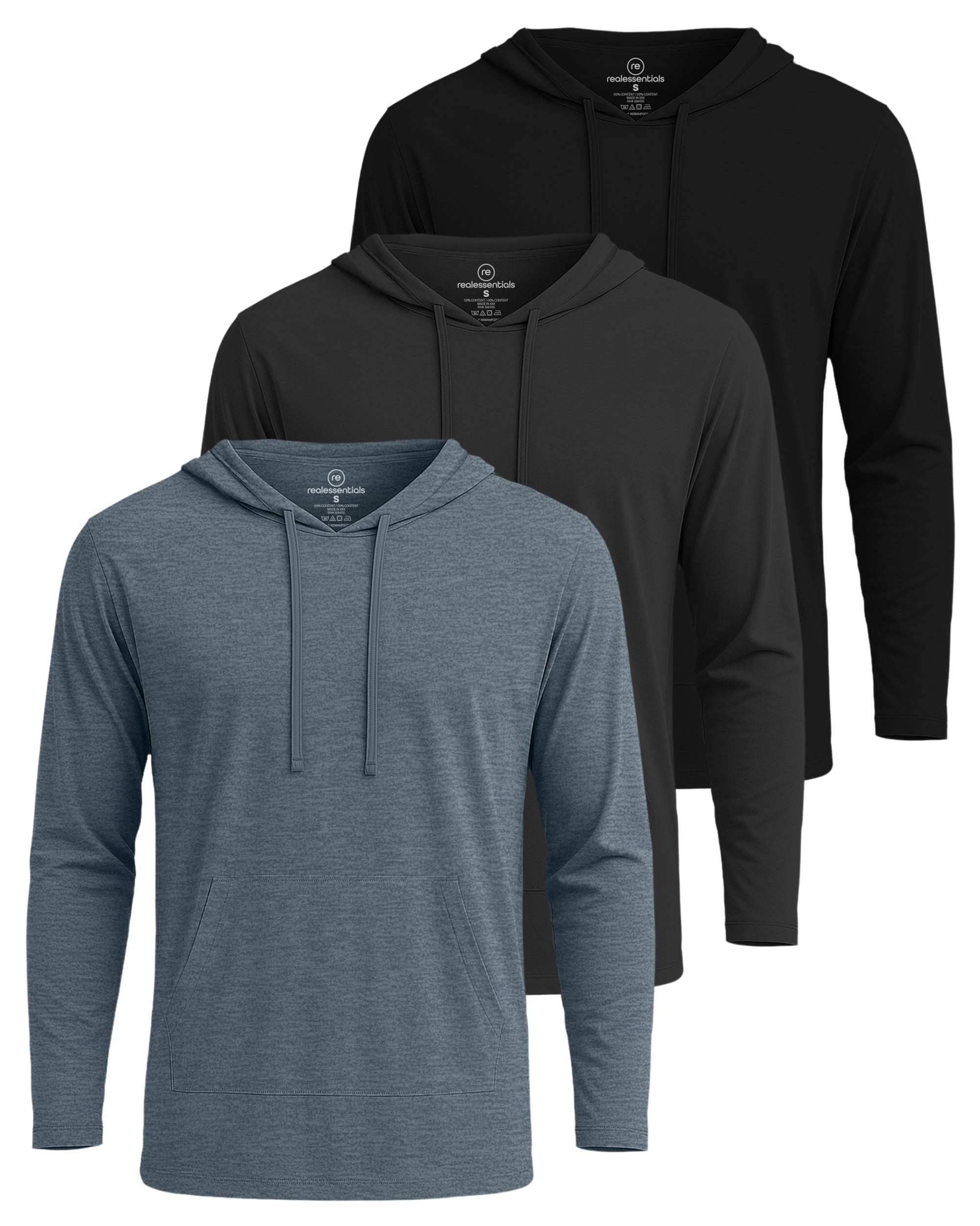 3 Pack: Mens Cotton Lightweight Pullover Hoodie