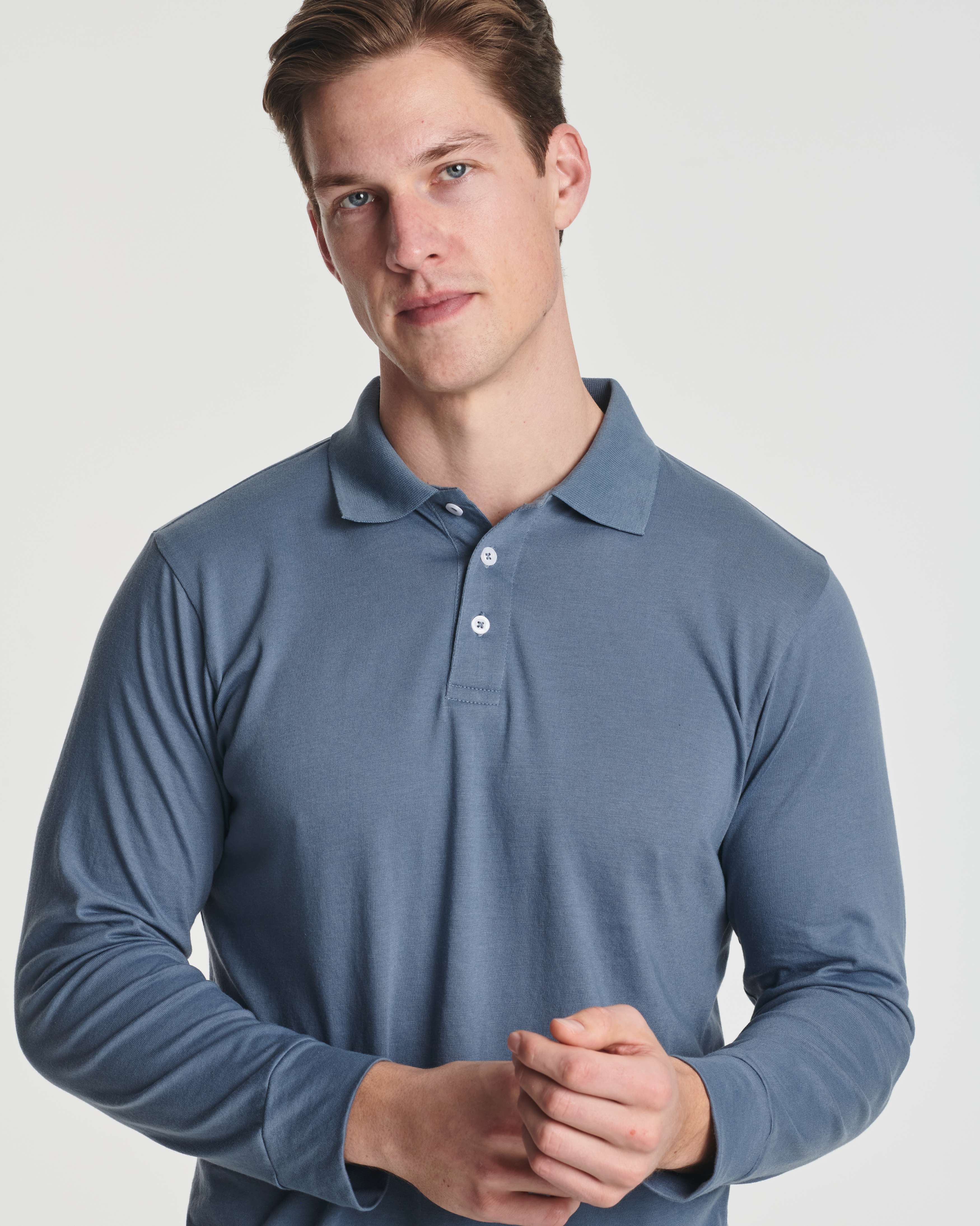 3 Pack: Men's Cotton Jersey Long-Sleeve Polo Shirt (Available in Big & Tall)