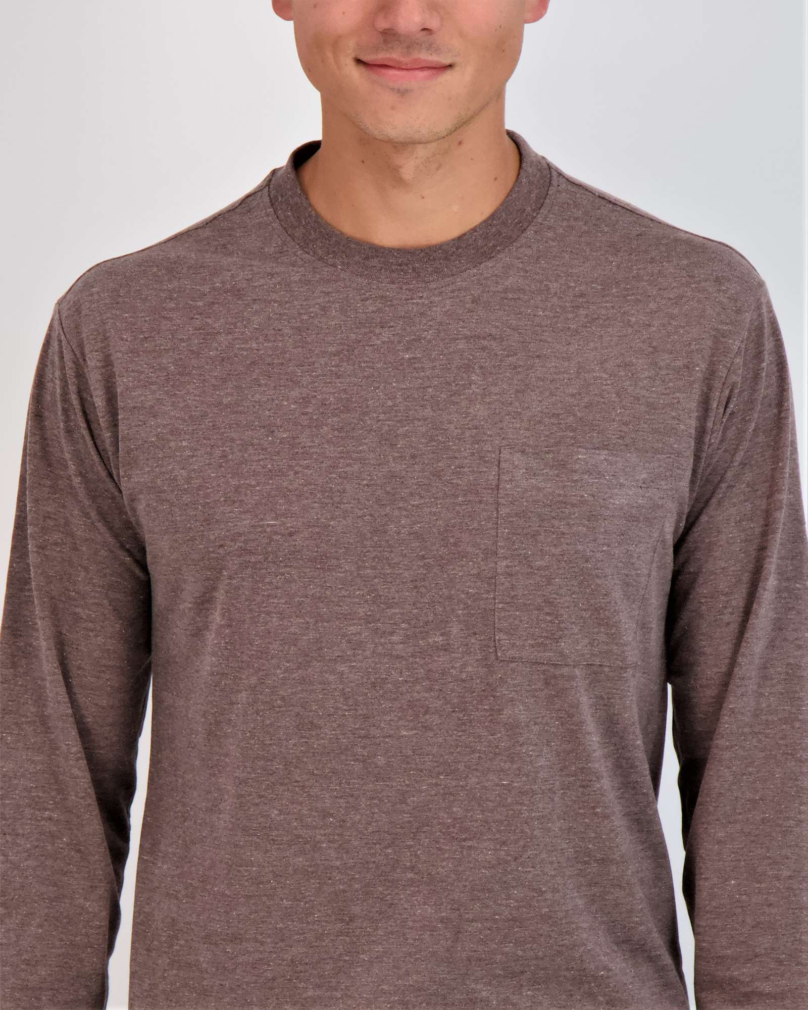 3 Pack: Mens Cotton Long Sleeve Crew Neck Pocket T-Shirt