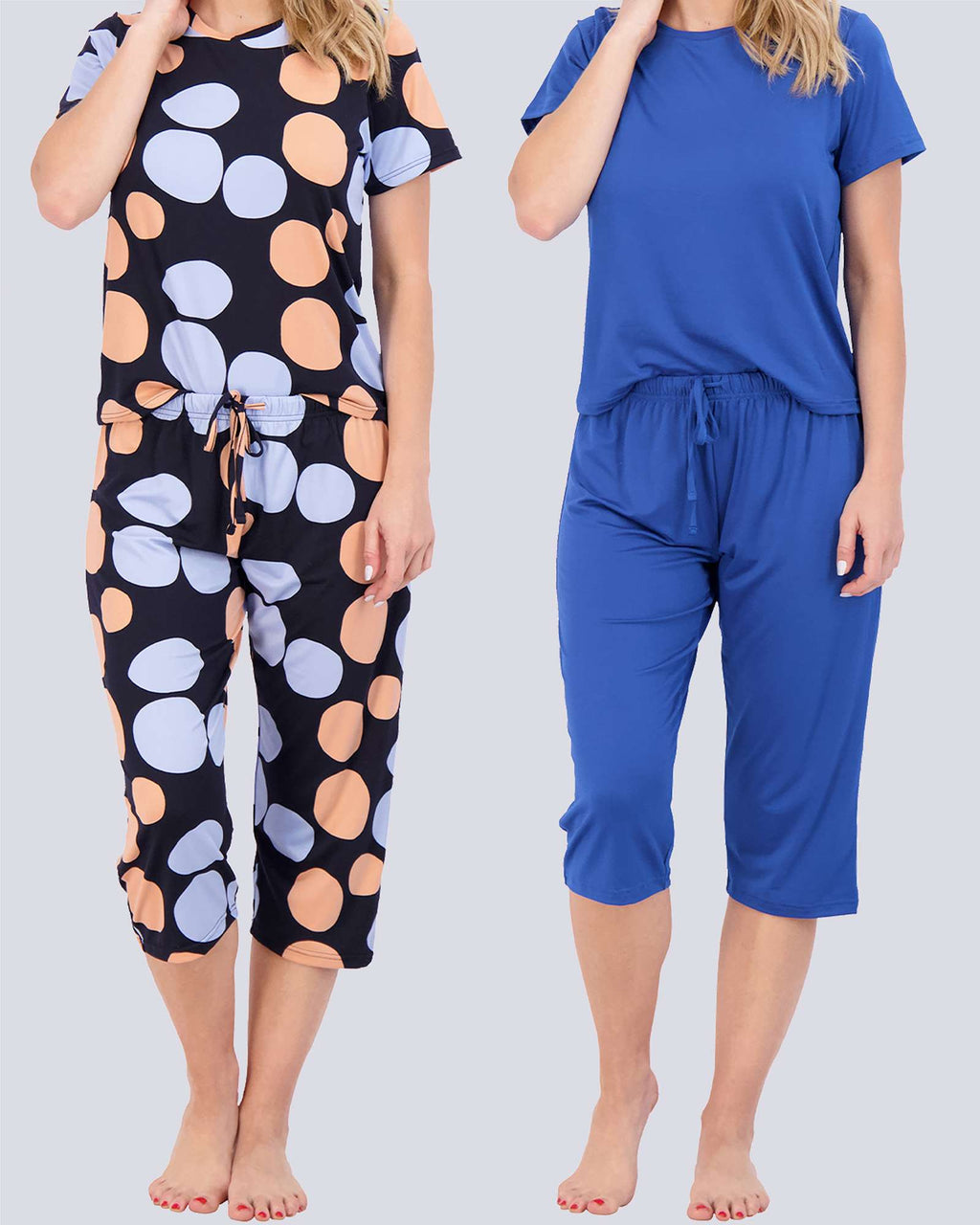 2 Pack: Women's Short-Sleeve PJ Top with Capri Pants
