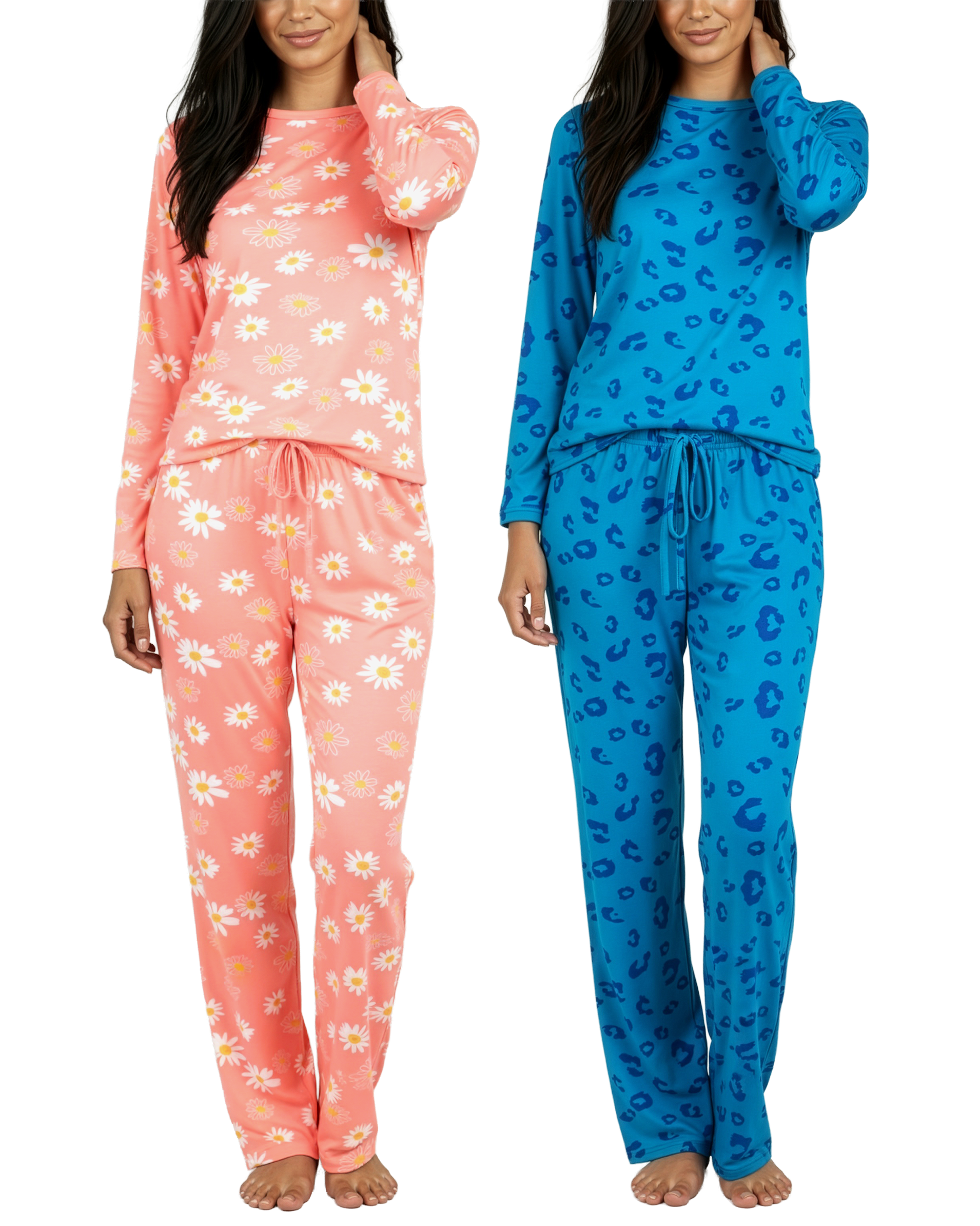 2 Pack: Women’s Pajama Set Super-Soft Long Sleeve Top With Pants