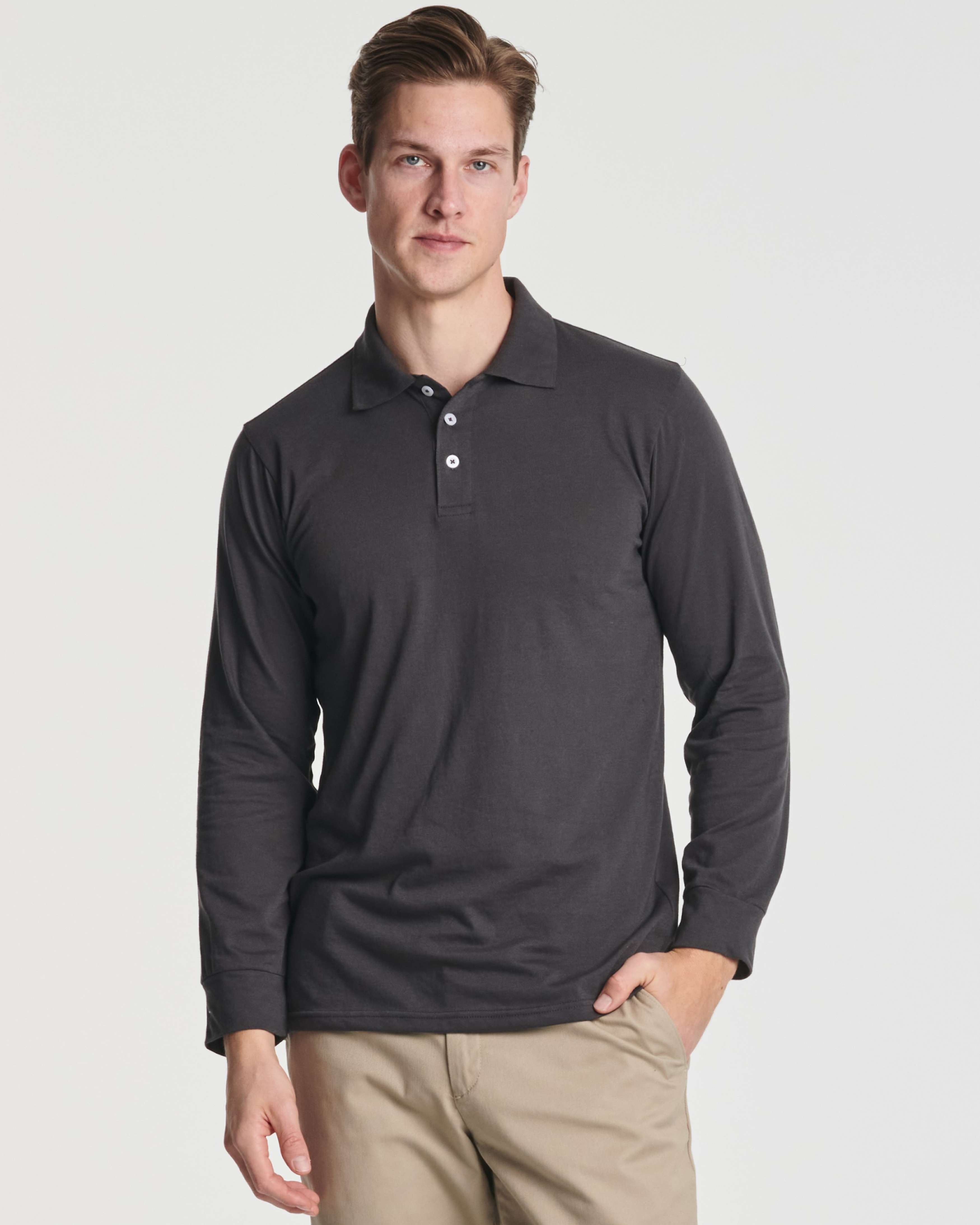 3 Pack: Men's Cotton Jersey Long-Sleeve Polo Shirt (Available in Big & Tall)
