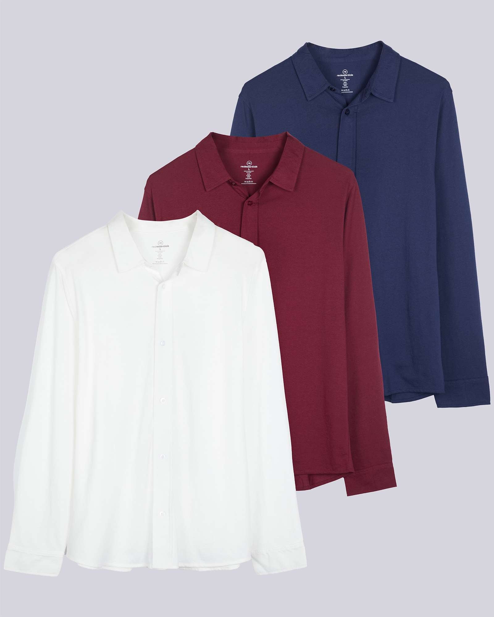 3 Pack: Men's Long Sleeve Button Down Shirt