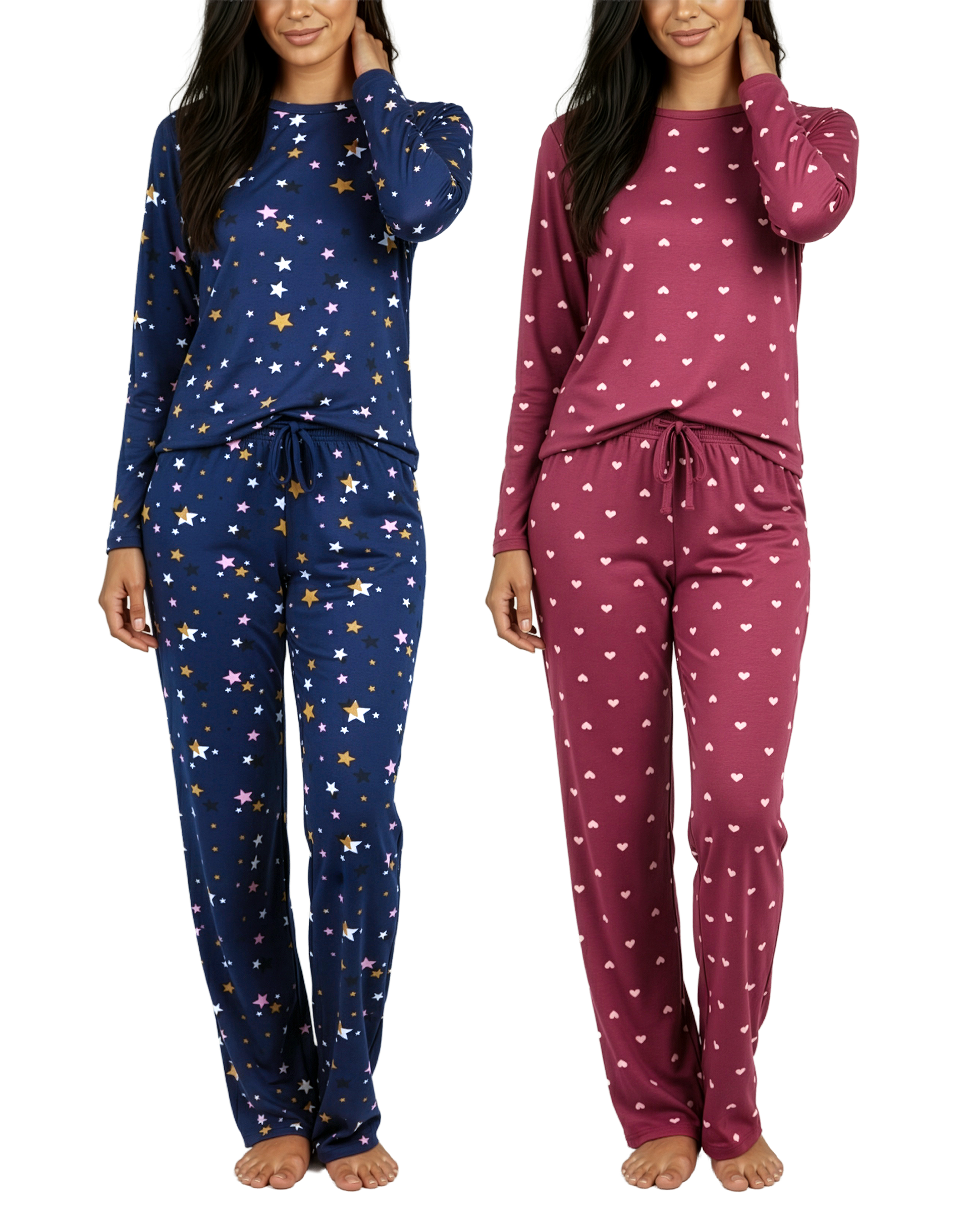 2 Pack: Women’s Pajama Set Super-Soft Long Sleeve Top With Pants