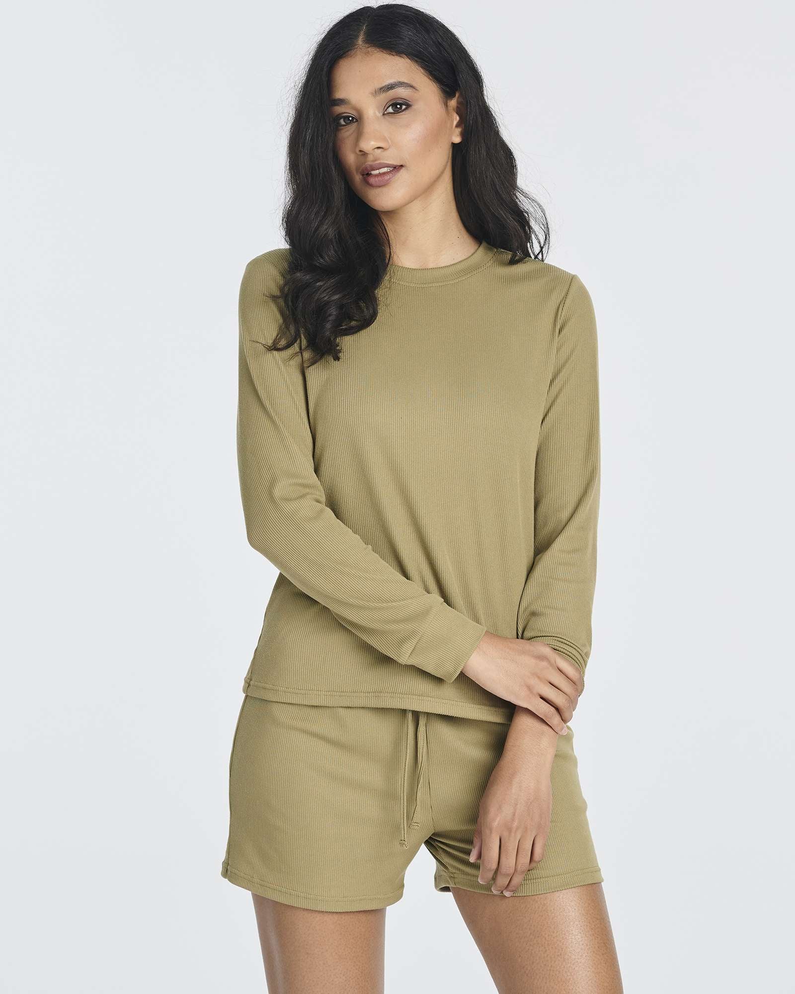 2 Pack: Women's Ribbed Knit Long Sleeve Top and Shorts Pajama Set (Available in Plus Size)