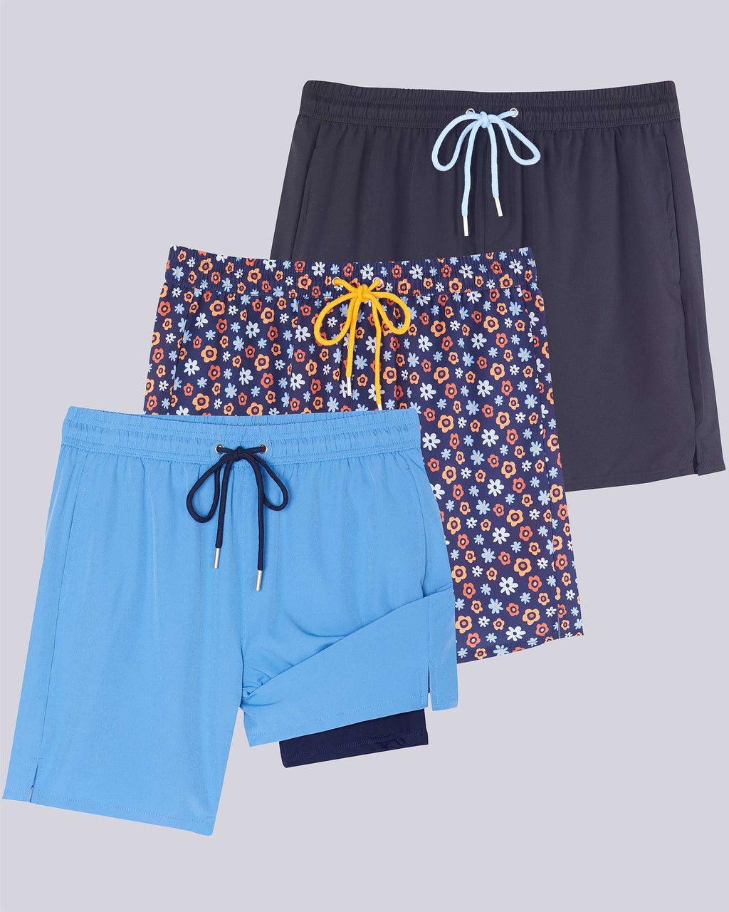 3 Pack: Men's 7" 2-in-1 Swim Trunks with Compression Liner