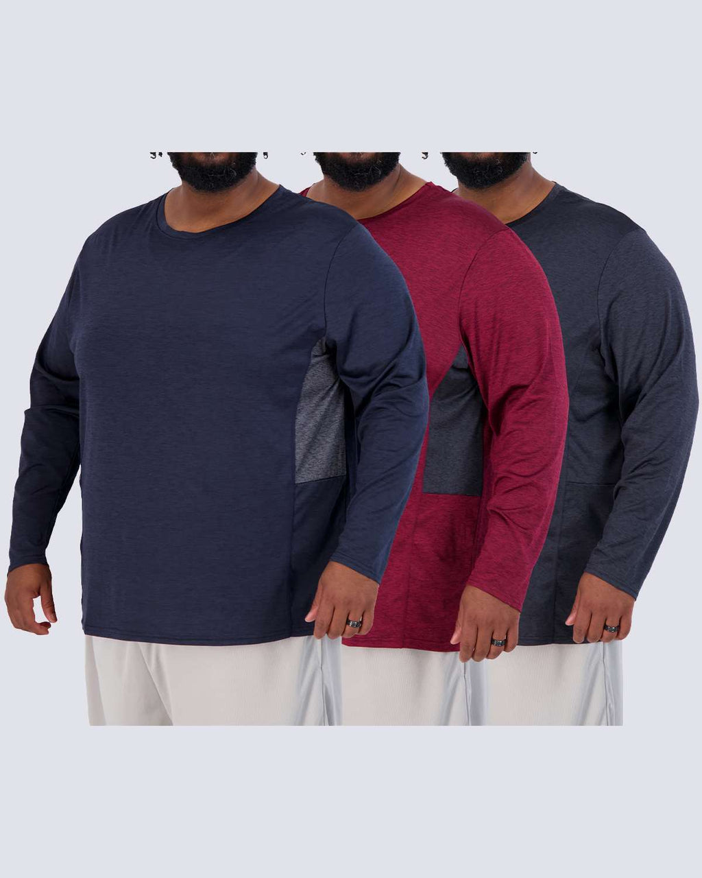 3 Pack: Mens Big & Tall Dry Fit Long-Sleeve Crew Neck T-Shirt