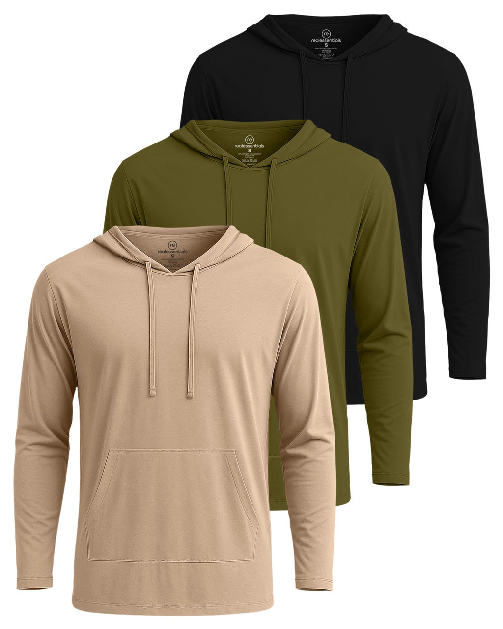 3 Pack: Mens Cotton Lightweight Pullover Hoodie