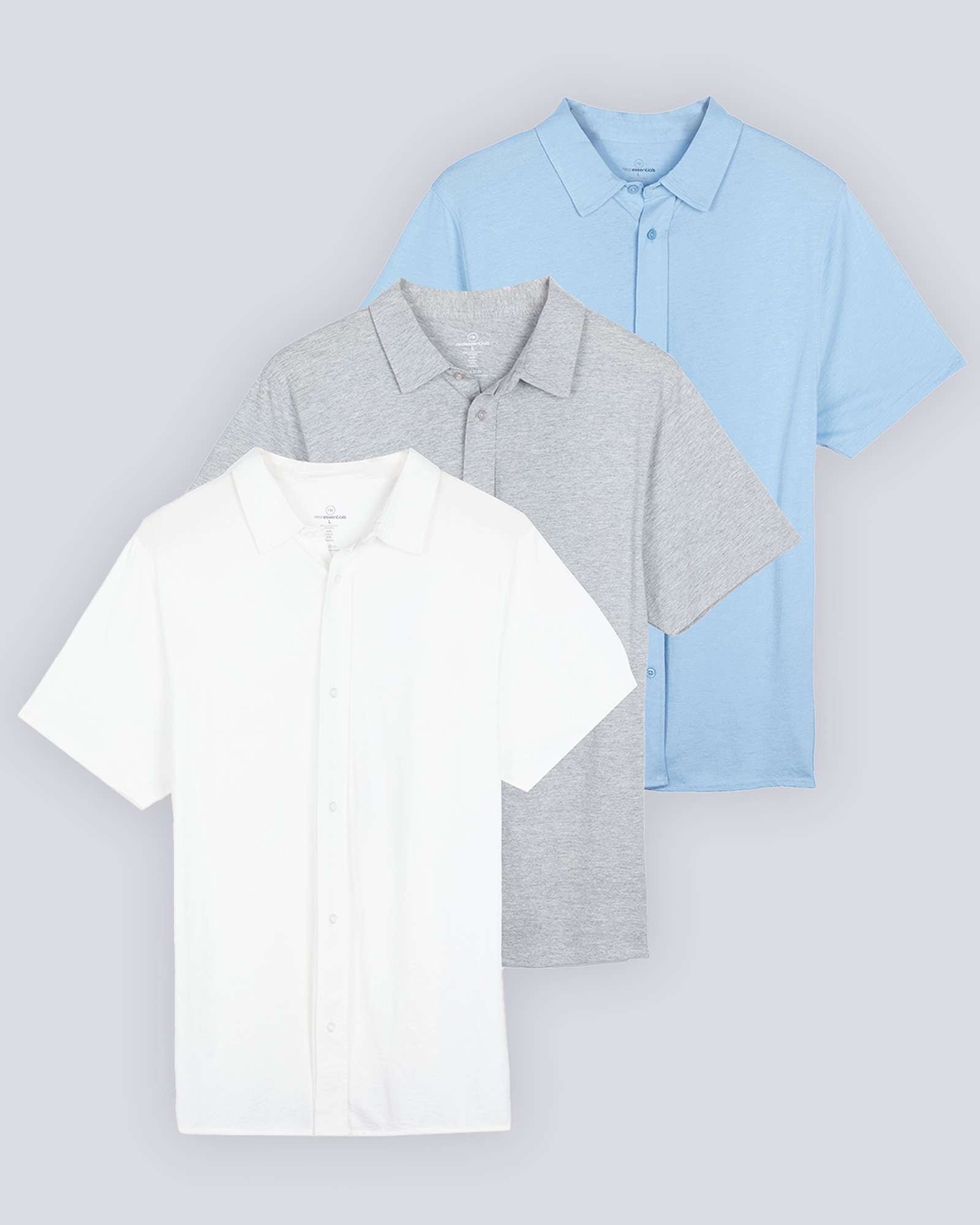 3 Pack: Men's Regular Fit Short Sleeve Button Down Shirt (Available in Big & Tall)