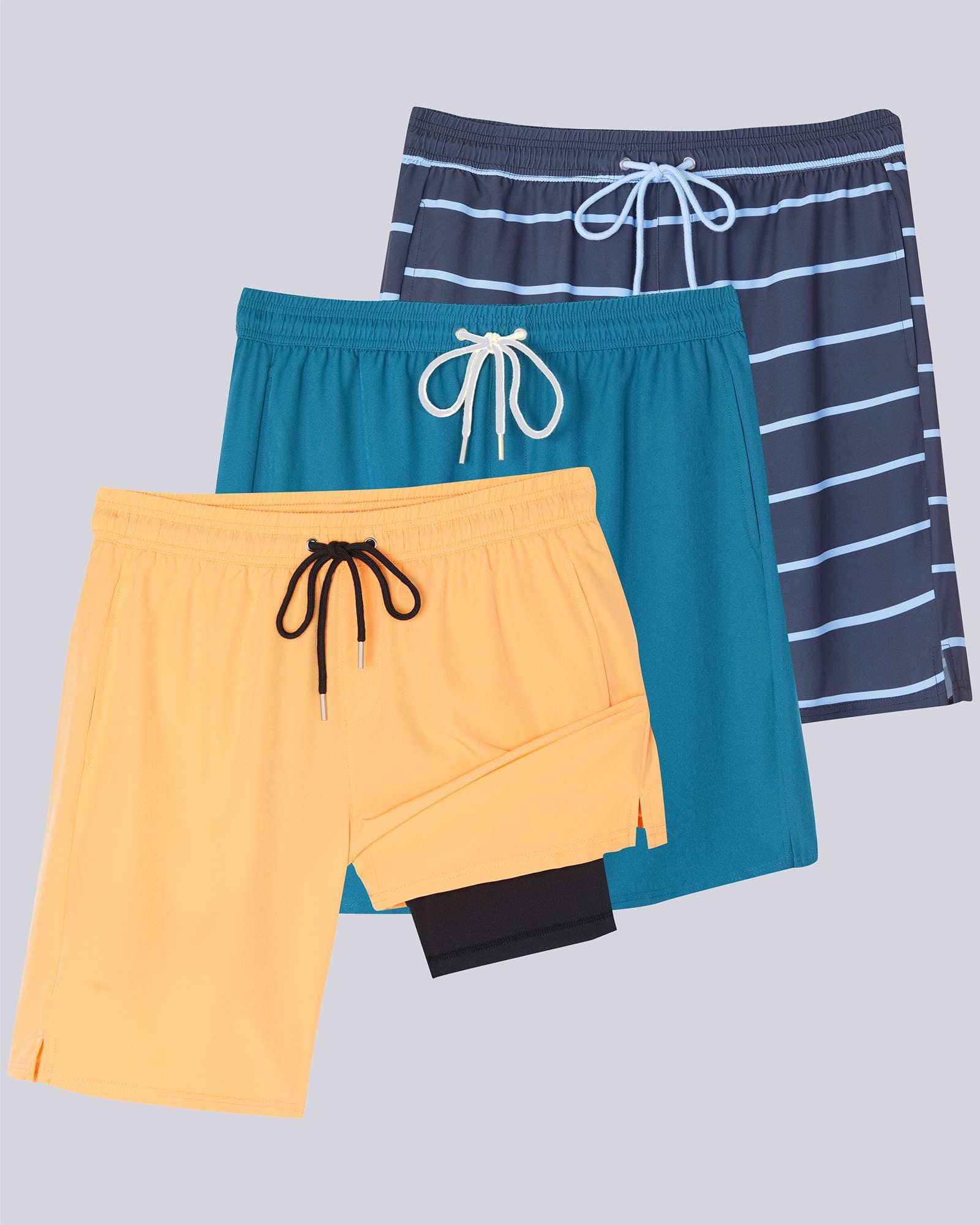 3 Pack: Men's 9" 2-in-1 Board Shorts with Compression Liner