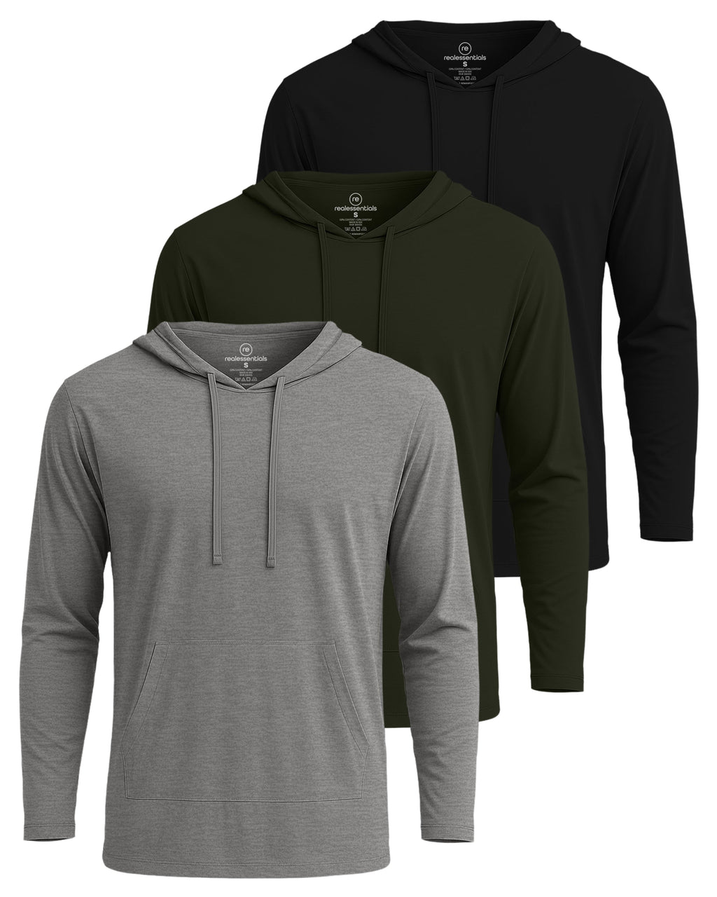 3 Pack: Mens Cotton Lightweight Pullover Hoodie