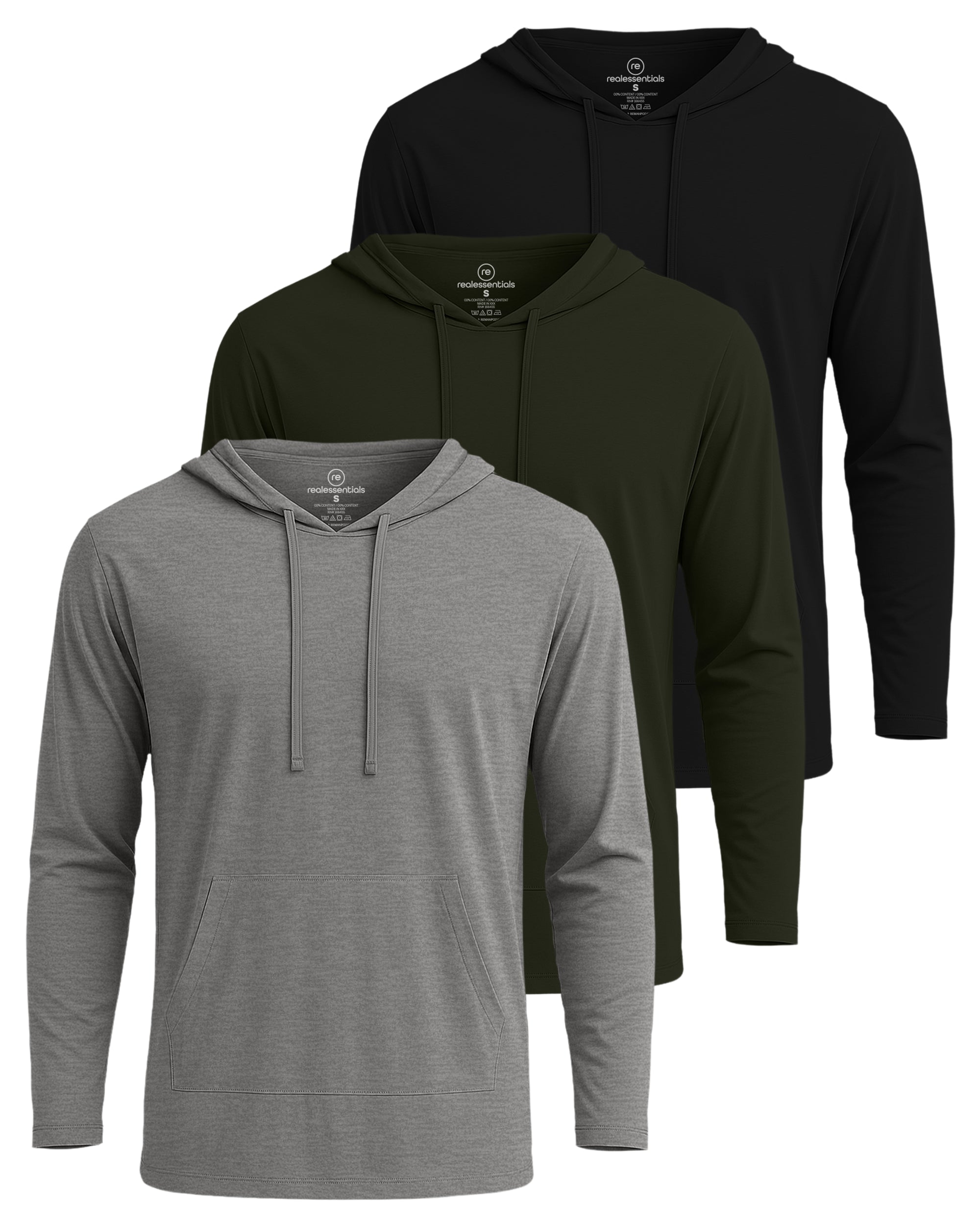 3 Pack: Mens Cotton Lightweight Pullover Hoodie
