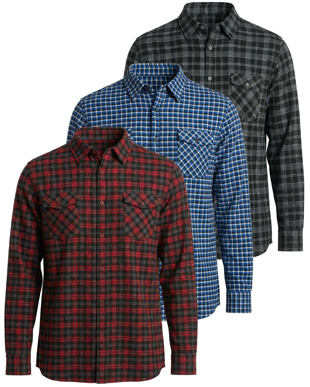 3 Pack: Men's Long-Sleeve Flannel Shirt