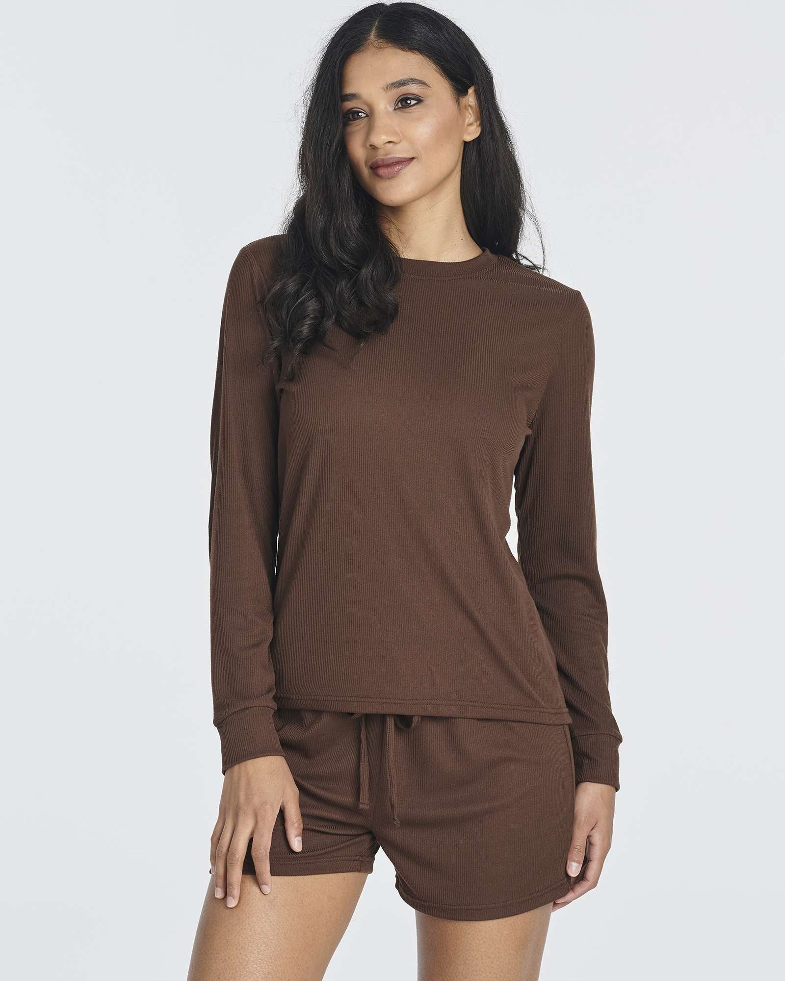 2 Pack: Women's Ribbed Knit Long Sleeve Top and Shorts Pajama Set (Available in Plus Size)