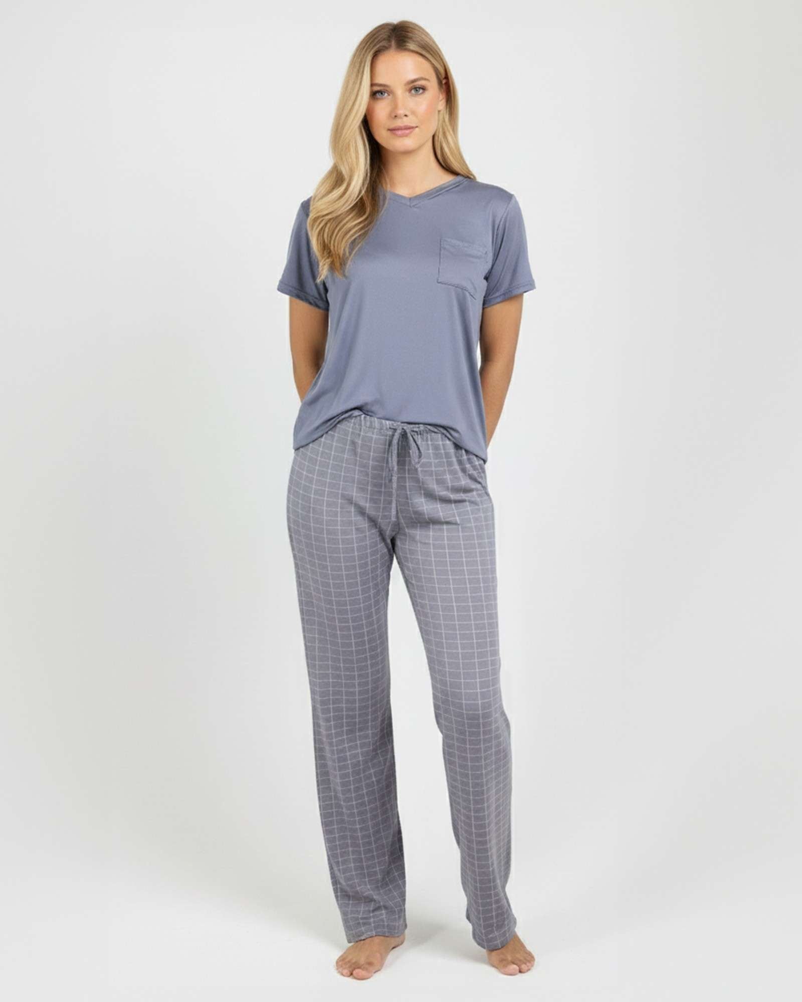 2 Pack: Women’s Pajama Set Super-Soft Short Sleeve V-Neck Top With Pants (Available in Plus Size)