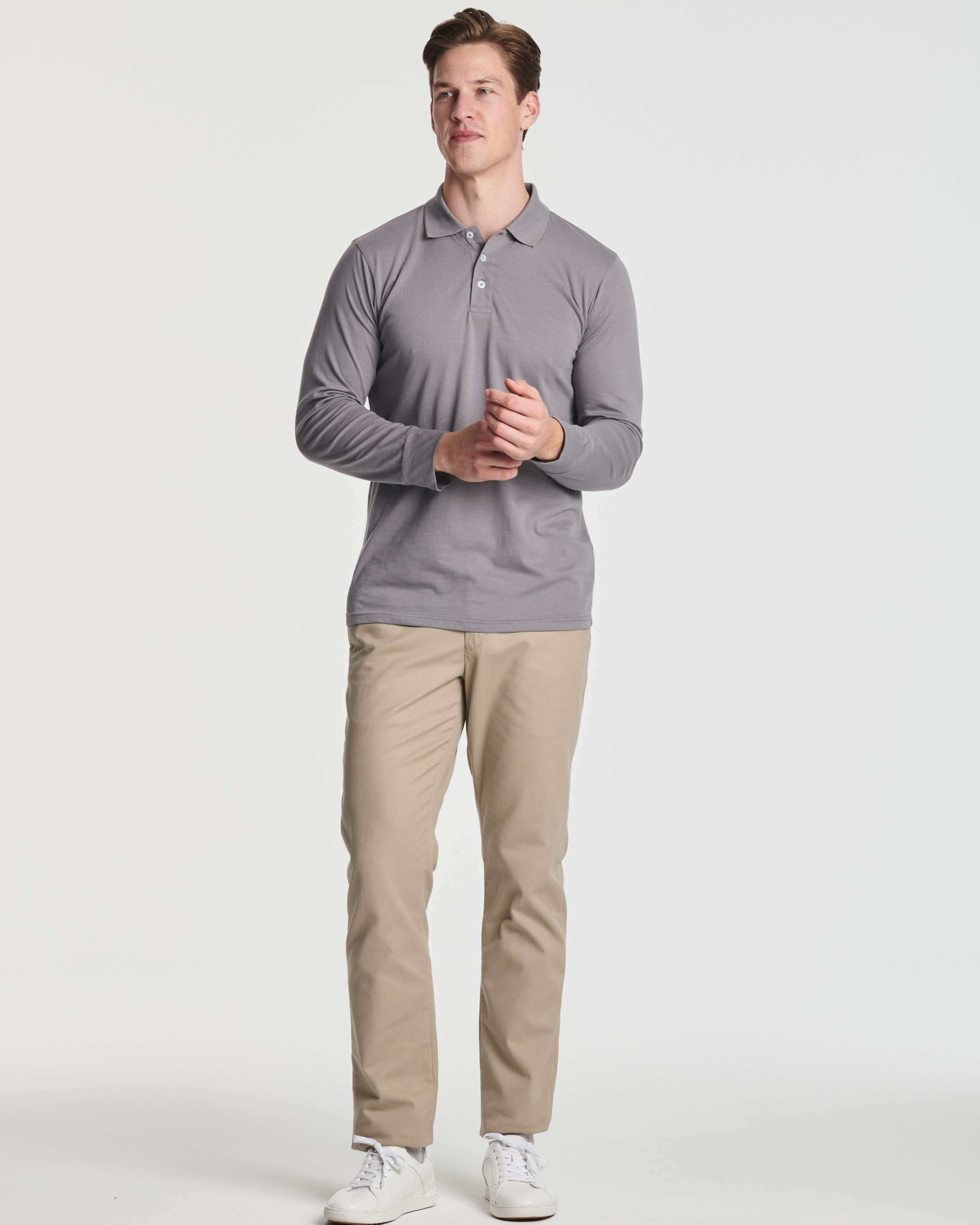 3 Pack: Men's Cotton Jersey Long-Sleeve Polo Shirt (Available in Big & Tall)