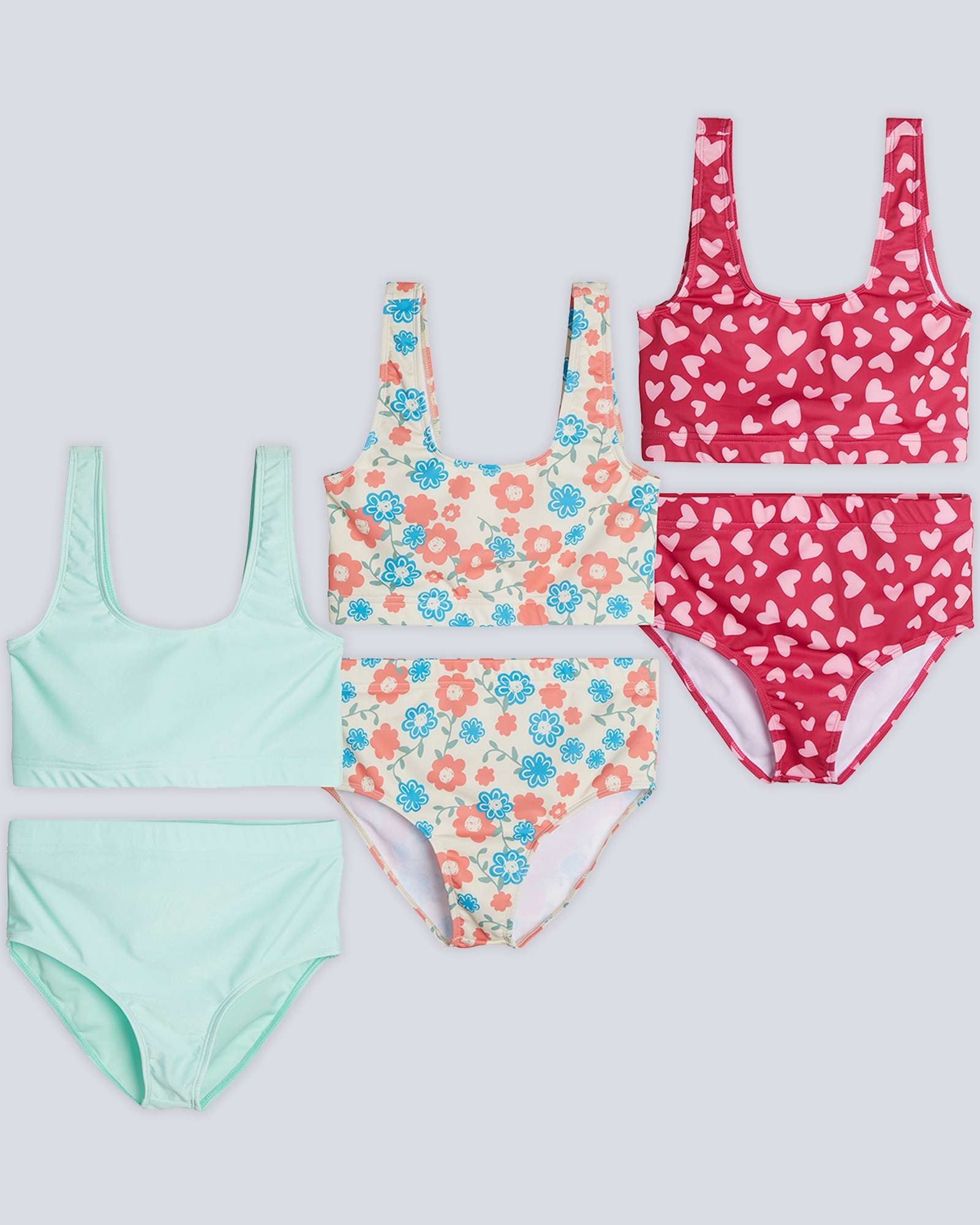 3 Pack: Girl's 2-Piece Beach Sport Bikini Swimsuit - Swimwear for Girls UPF 50+