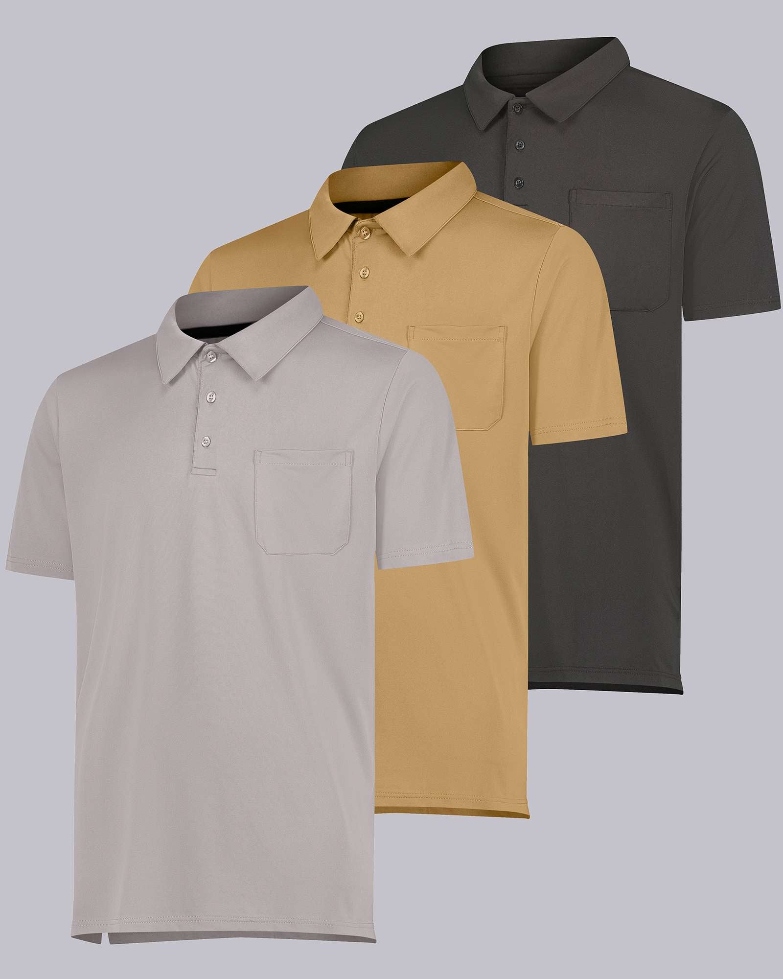 3 Pack: Men's Short Sleeve Pocket Polo Shirt (Available in Big & Tall)