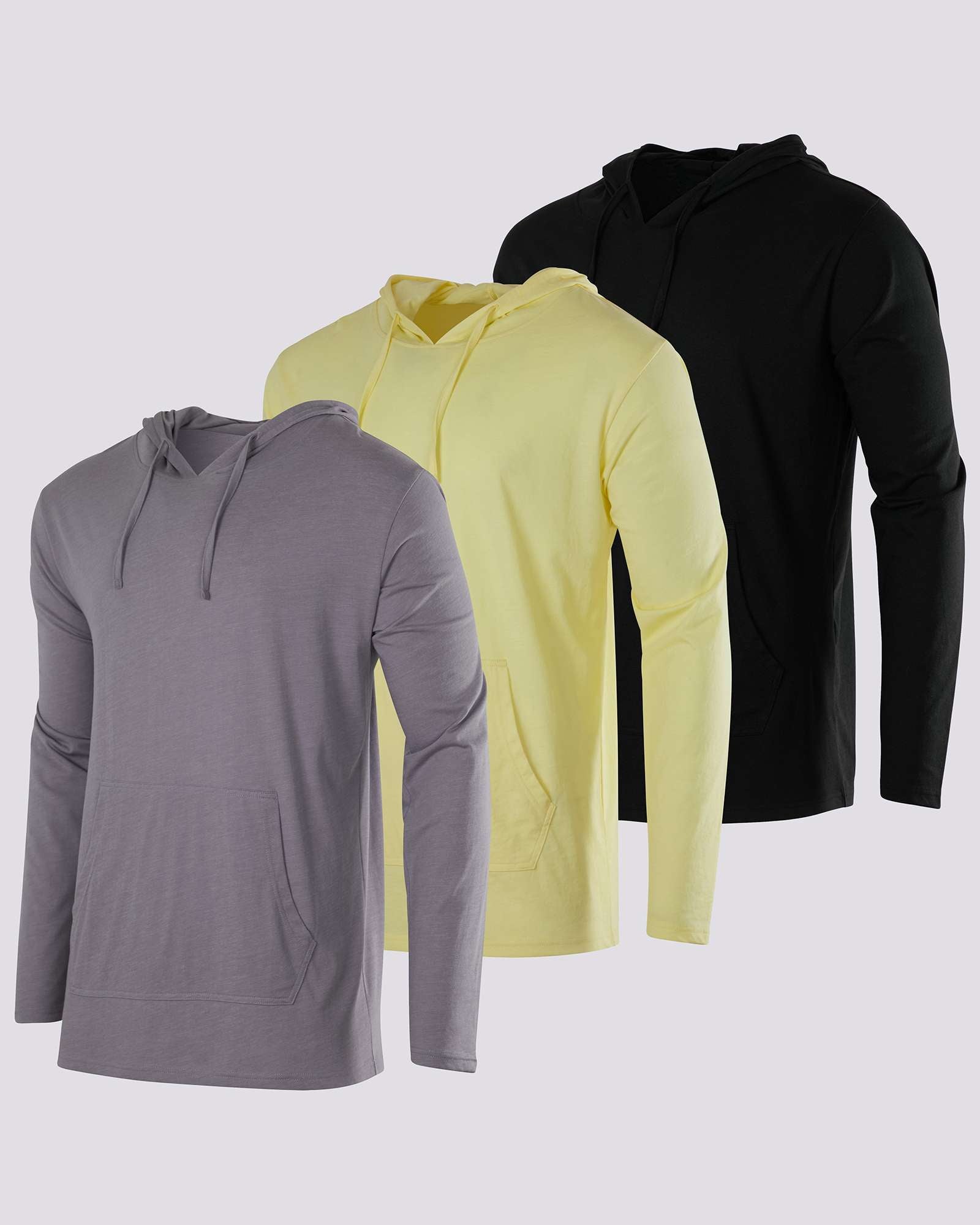 3 Pack: Mens Cotton Lightweight Pullover Hoodie