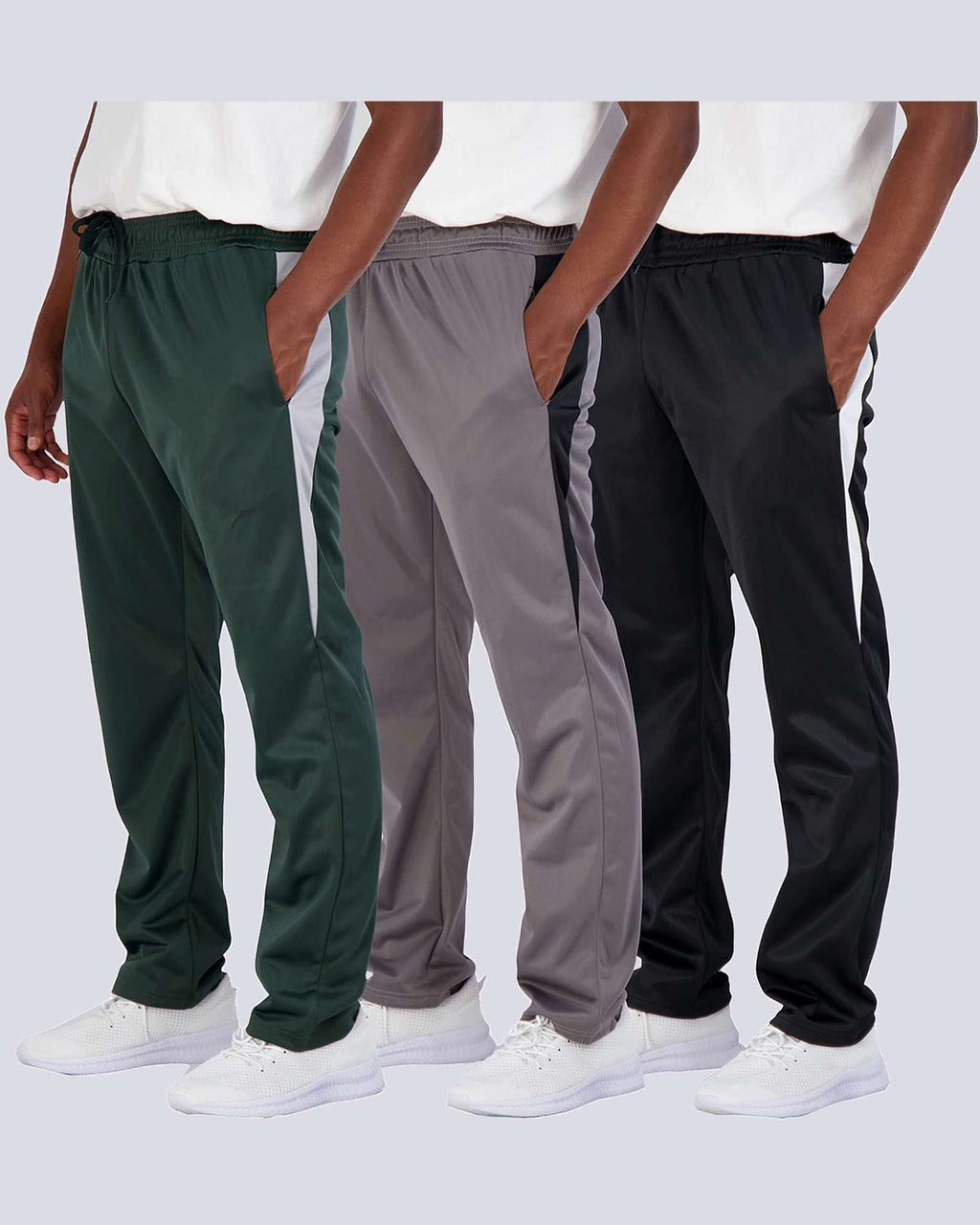 3 Pack: Mens Active Athletic Casual Tricot Open Bottom Sweatpants with Pockets (Available in Big & Tall)