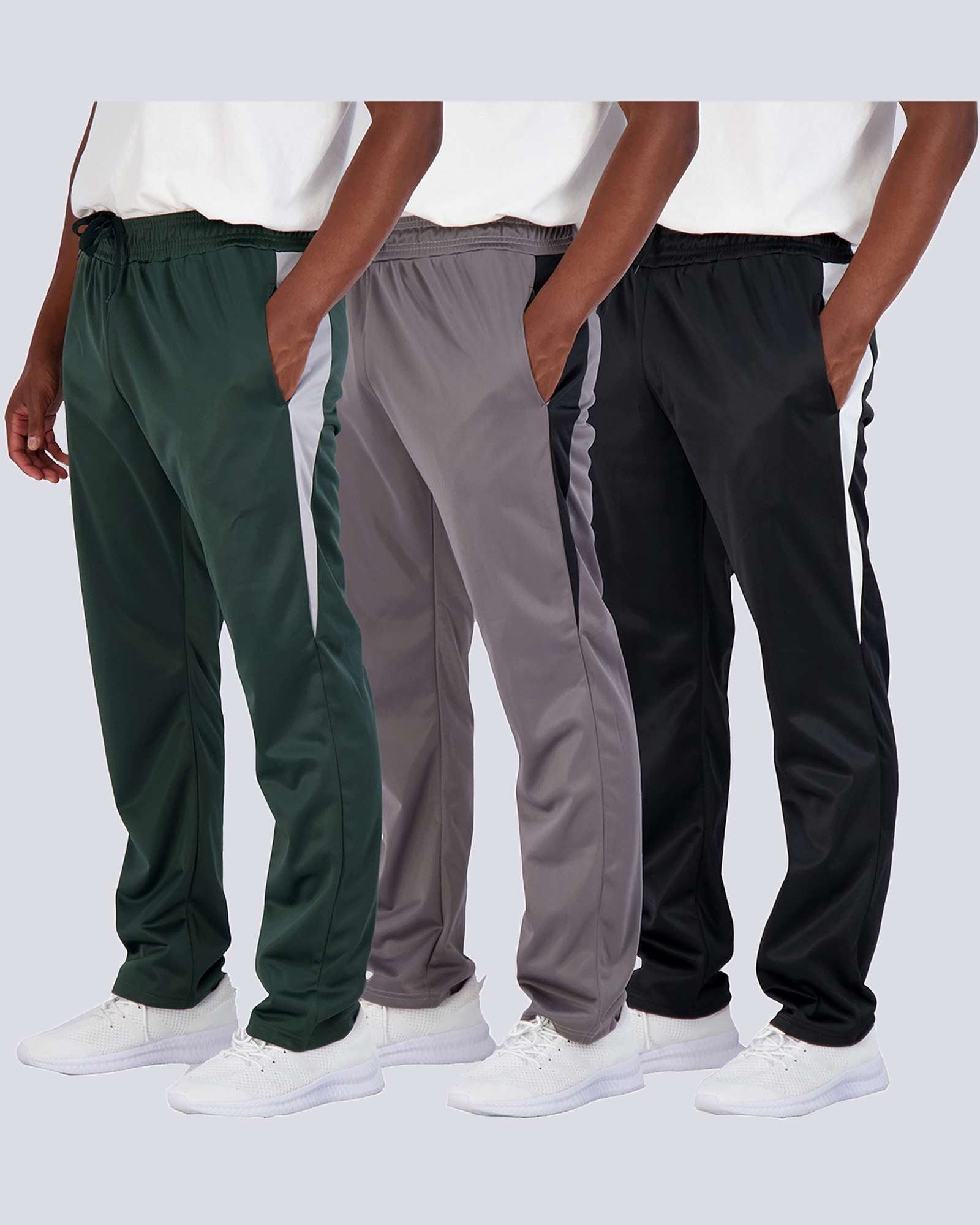 3 Pack: Mens Active Athletic Casual Tricot Open Bottom Sweatpants with Pockets (Available in Big & Tall)