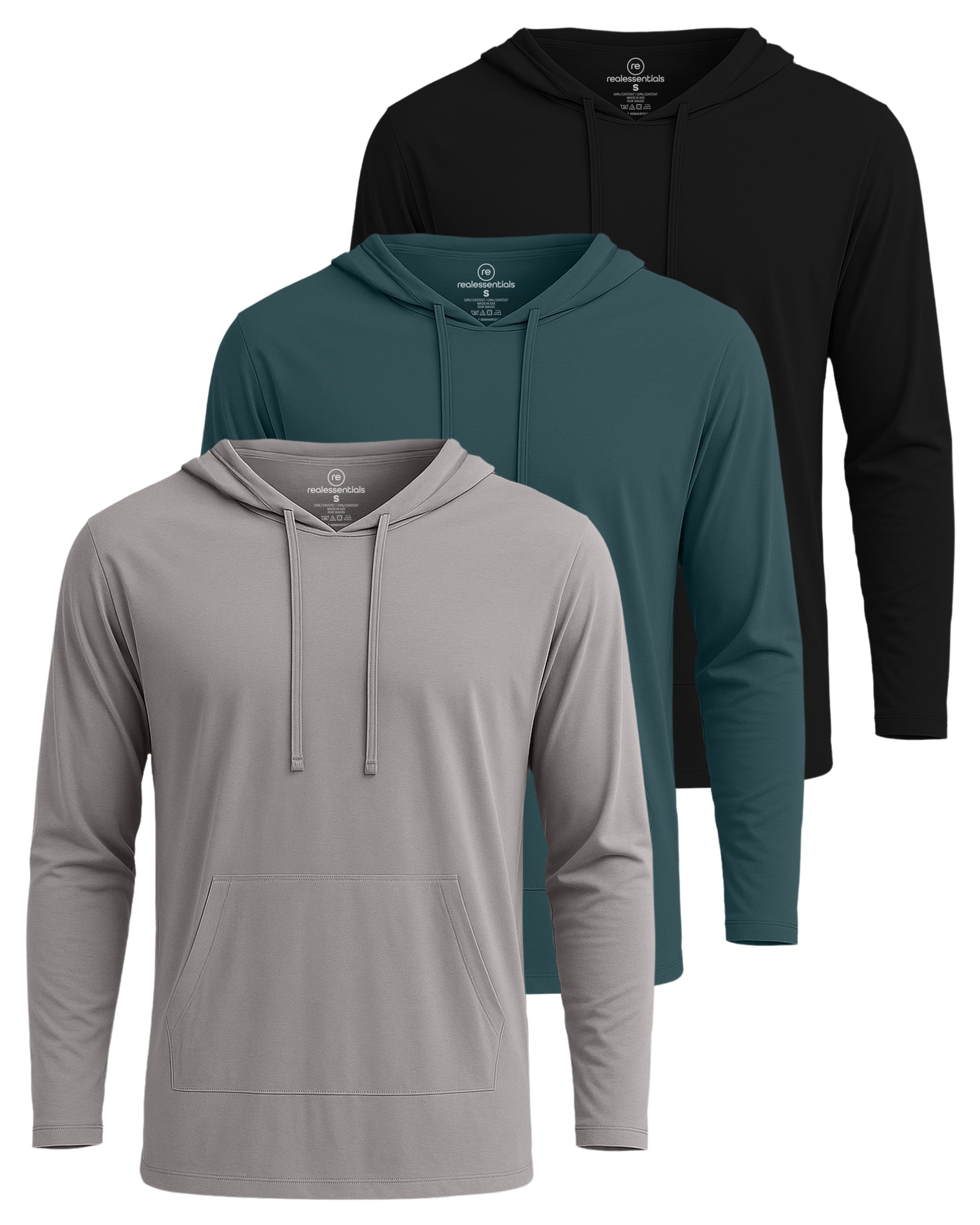 3 Pack: Mens Cotton Lightweight Pullover Hoodie